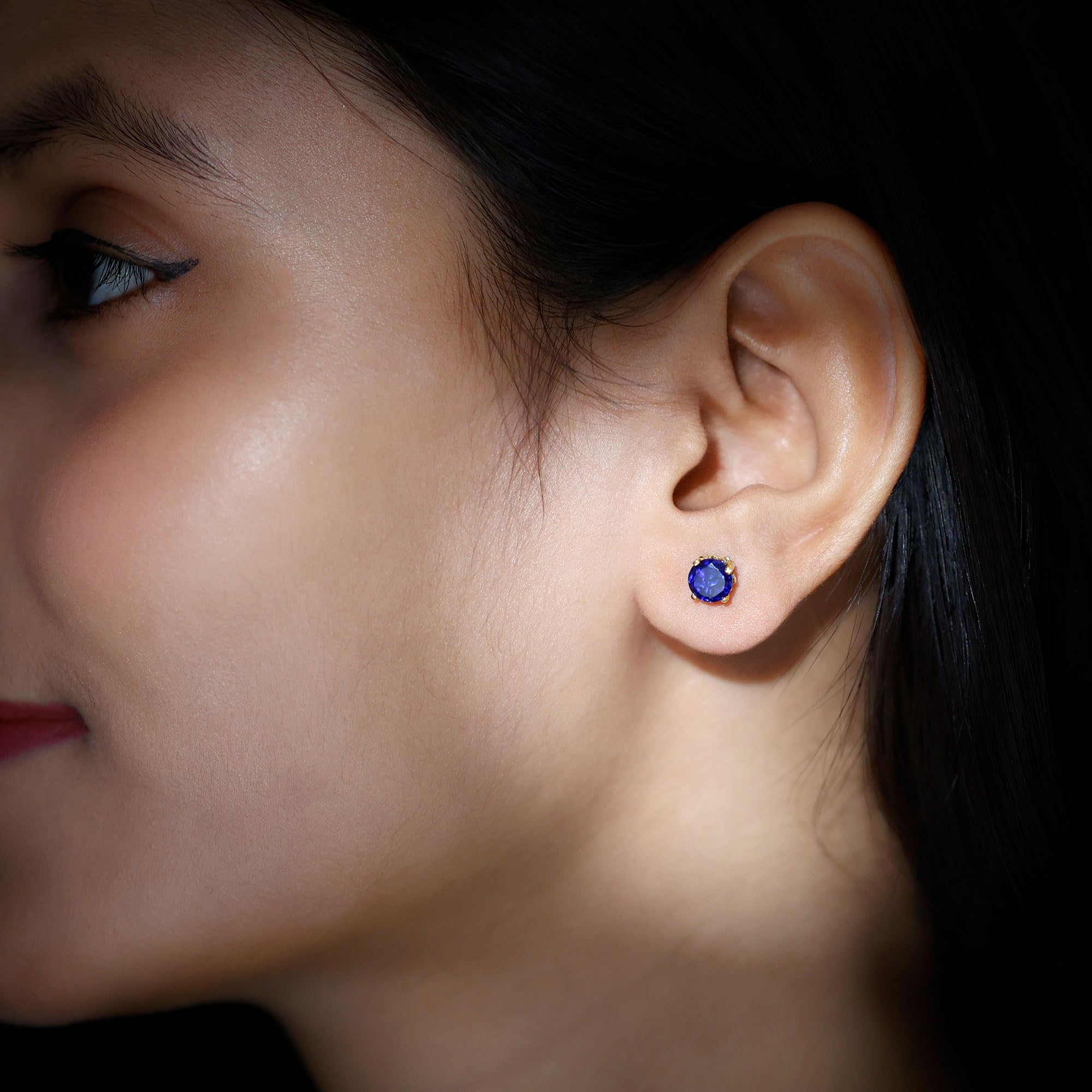 Certified Lab Grown Blue Sapphire Moissanite Stud Earrings - AAAA Quality Gemstone Jewelry with Gift Box - Perfect for Weddings, Anniversaries & Special Occasions