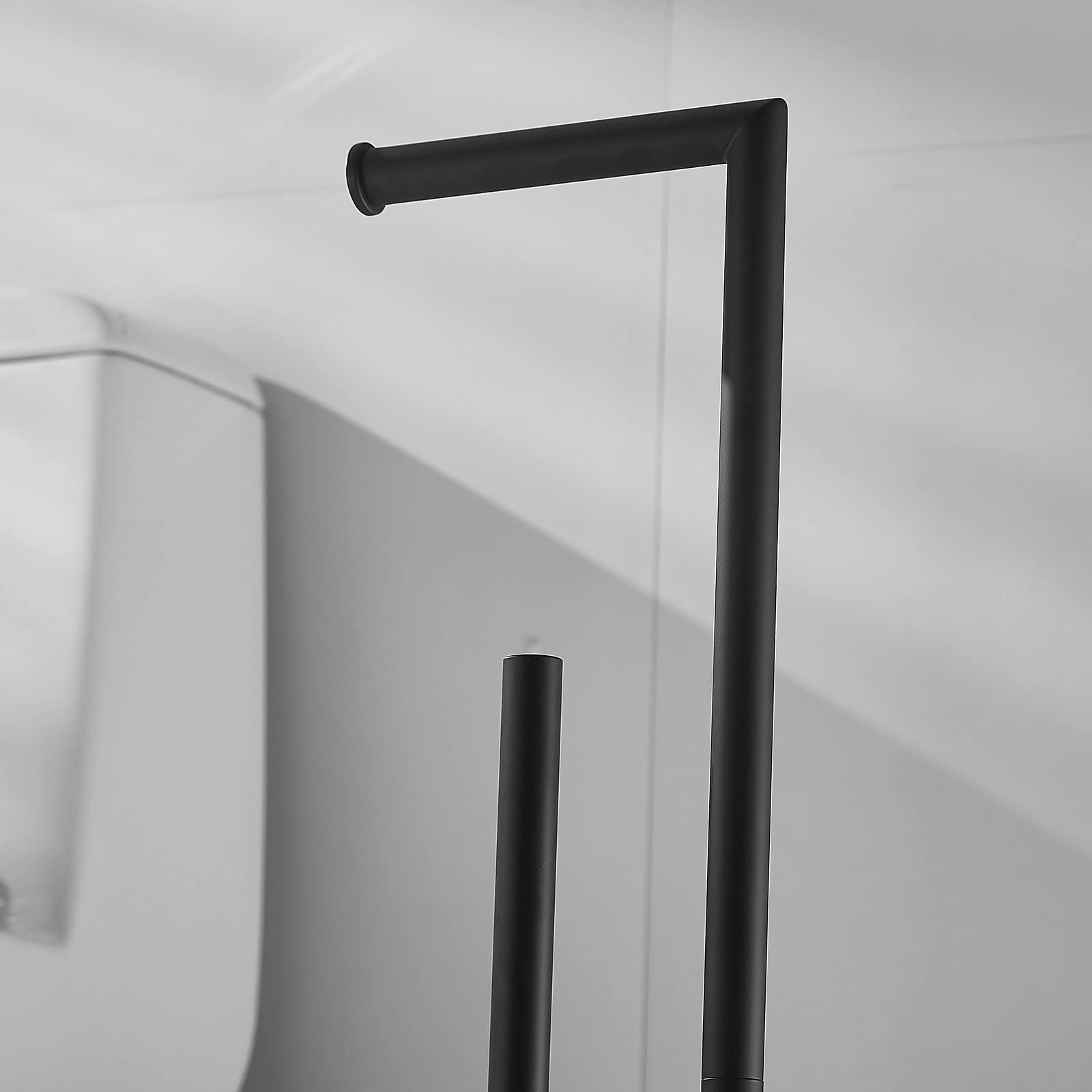 Black Toilet Paper Holder Stand with Reserve Storage - Wall Mounted Bathroom Tissue Roll Dispenser for Home, Office & RV Use