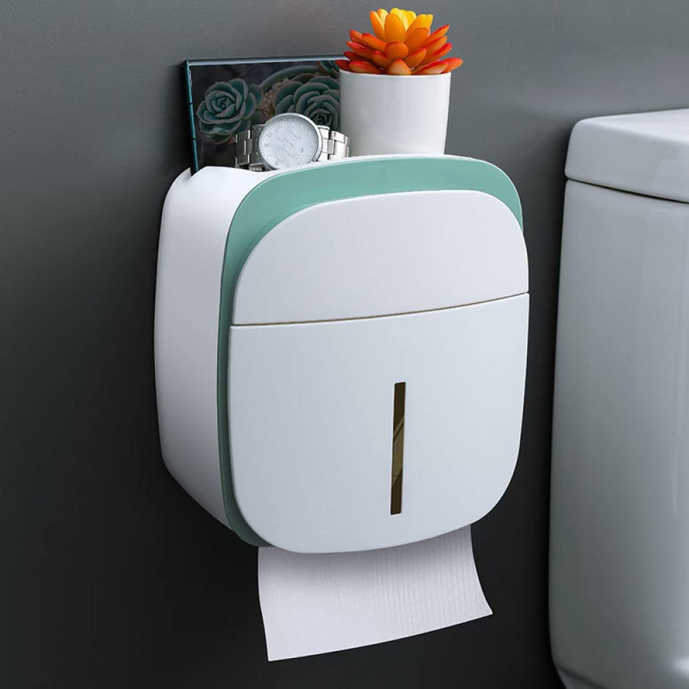 Multifunctional Waterproof Wall-Mounted Toilet Paper Holder with Storage Drawer - No Drill Bathroom Tissue Shelf Organizer, WC Accessories in Light Green - Perfect for Small Bathrooms & Modern Home Decor