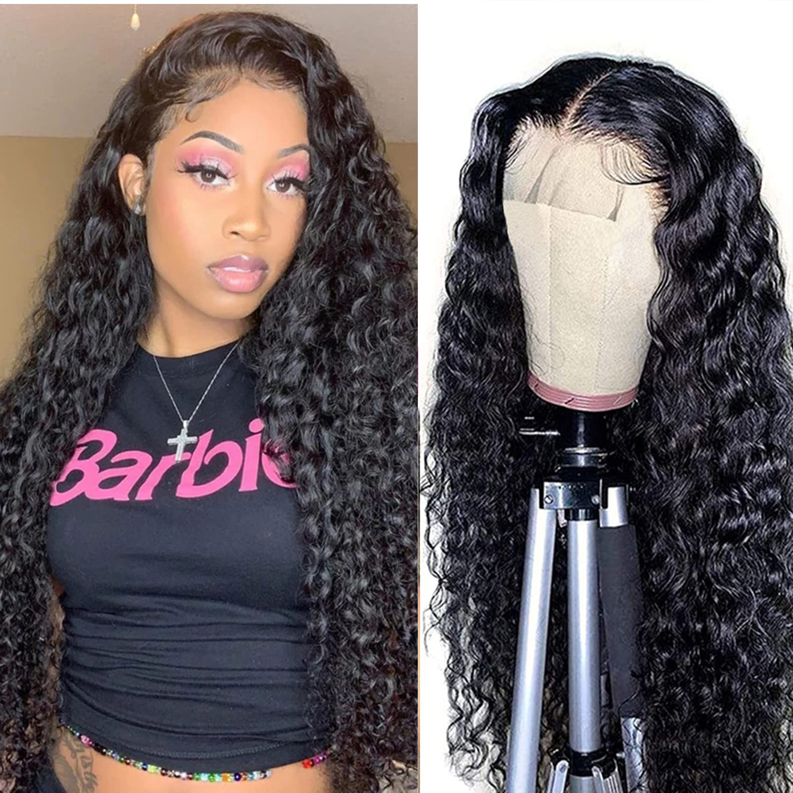 ISEE 10A Grade Human Hair Wigs for Black Women - 28 Inch Transparent Lace Closure, Pre Plucked Wet Water Wave, 150% Density Deep Curly with Baby Hair | Natural Look for Daily Wear, Parties & Special Occasions