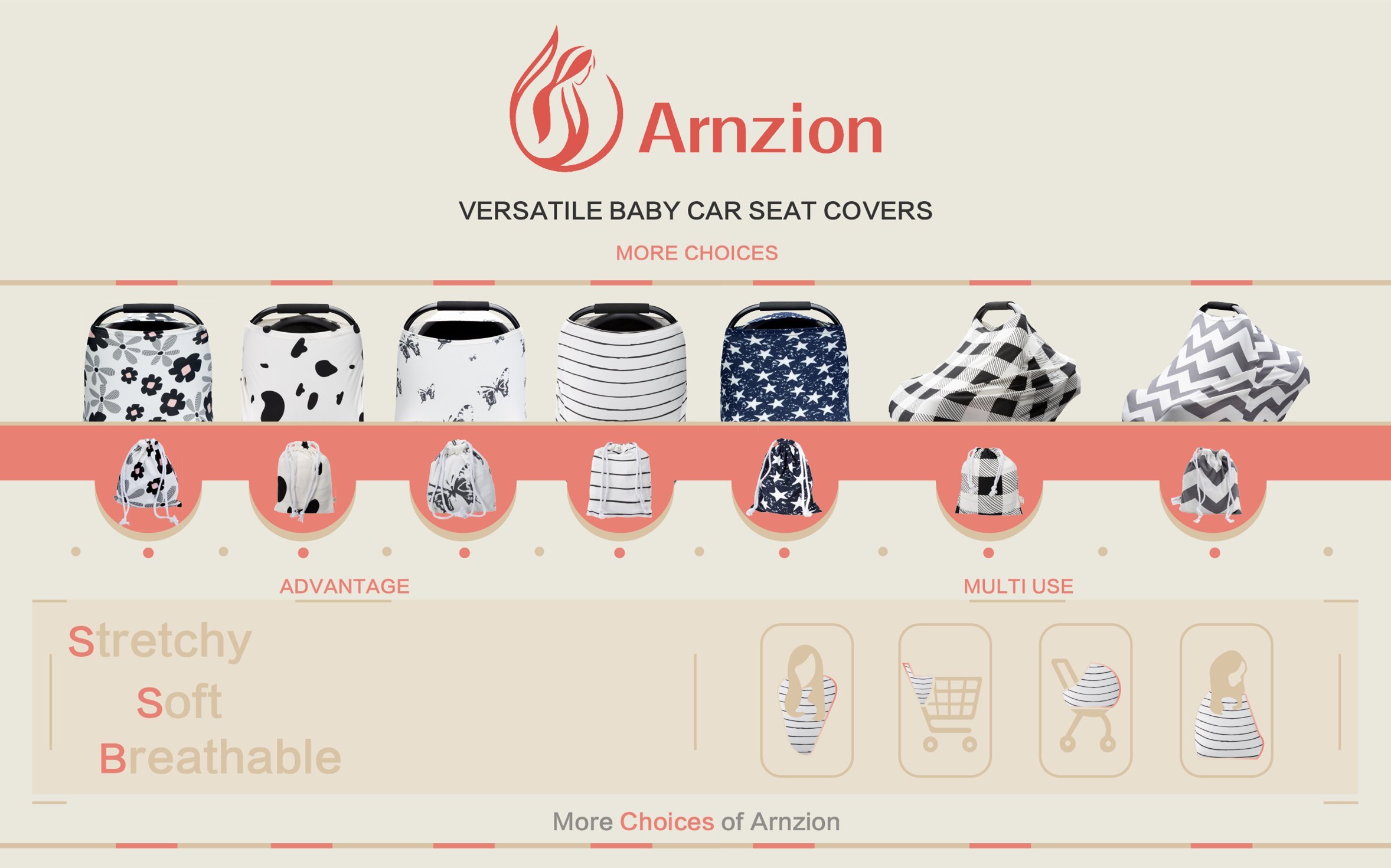 Nursing Cover Breastfeeding Scarf - Stretchy Baby Car Seat Cover & Infant Stroller Canopy for Boys & Girls (Black & White Squares) - Perfect for Nursing, Shopping & Outdoor Activities