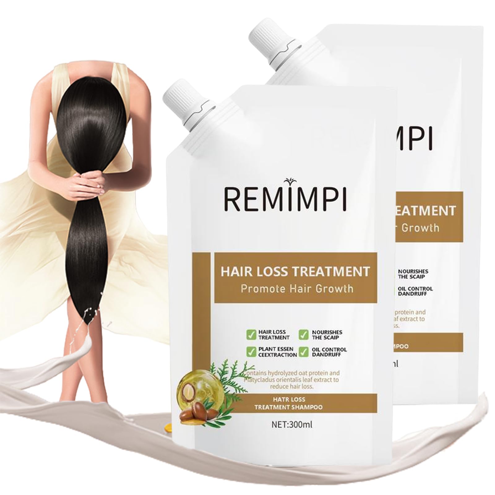 REMIMPI Anti Hair Loss Shampoo for Women & Men - Hair Growth Treatment with Natural Ingredients for Thinning Hair - Volumizing & Strengthening Shampoo for All Hair Types (2 Pack) - Perfect for Daily Use & Post-Chemo Hair Care