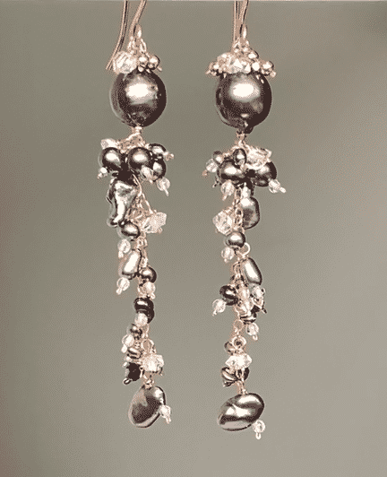 Black Peacock Pearl & Herkimer Crystal Dangle Earrings in Rose Gold - Elegant Jewelry for Women, Perfect for Parties, Weddings & Special Occasions