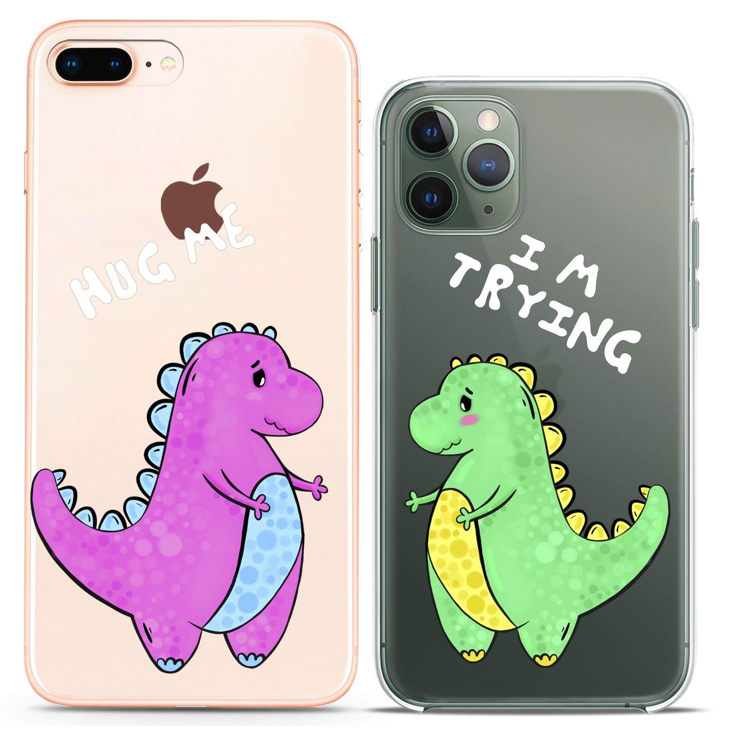 Funny Dinosaur Couple Phone Cases for iPhone 16/15/14/13/12/11 Pro Max/Mini/Xs/X/6s/8 Plus/7/Xr/10/SE/5 - Cute T-Rex Friends Slim Clear Flexible Cover - Perfect Gift for Couples, Best Friends & Dinosaur Lovers