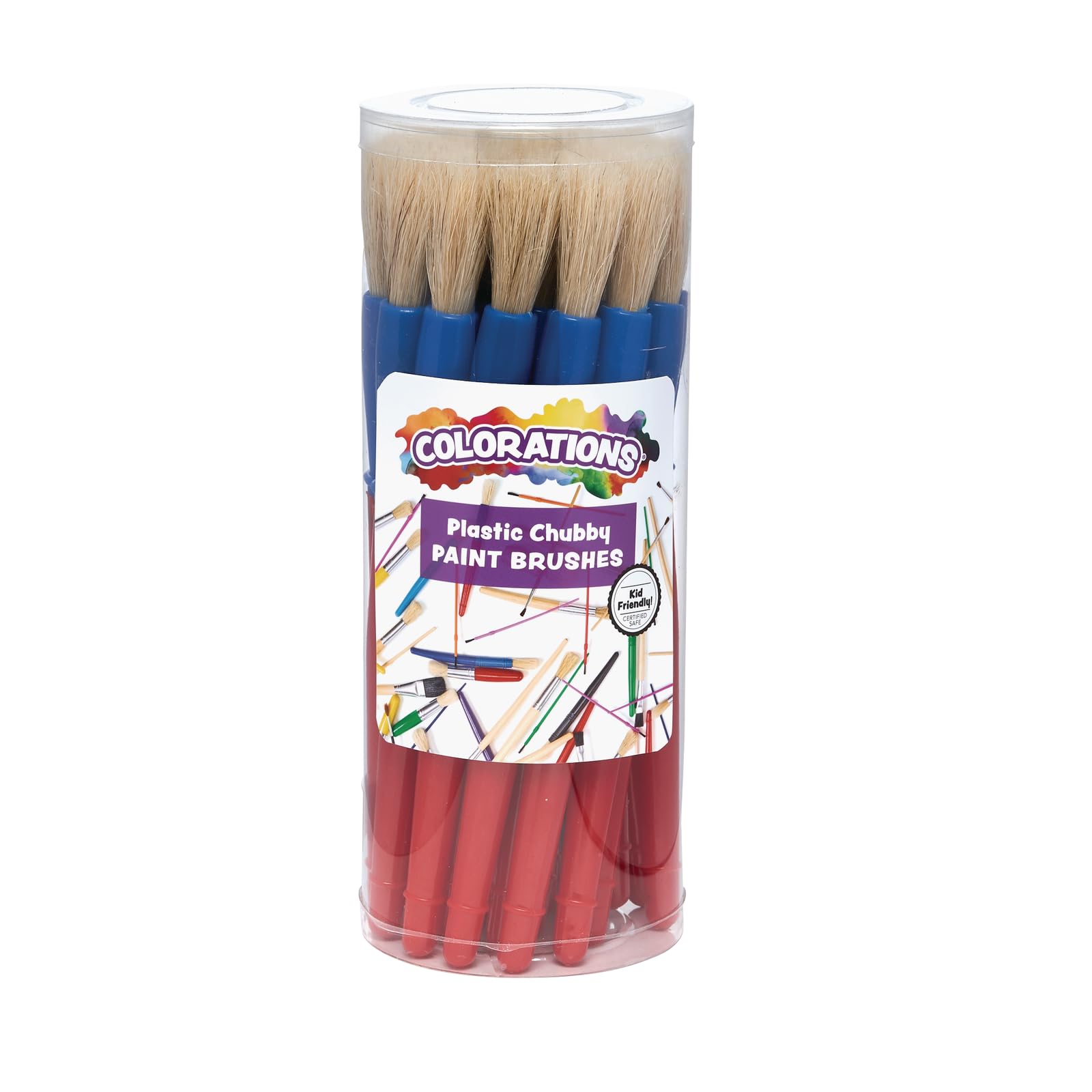 Colorations® 24-Piece Plastic Handle Paint Brush Set for Kids - Bulk Value Pack for Arts & Crafts, Classroom Painting, DIY Projects & Creative Activities