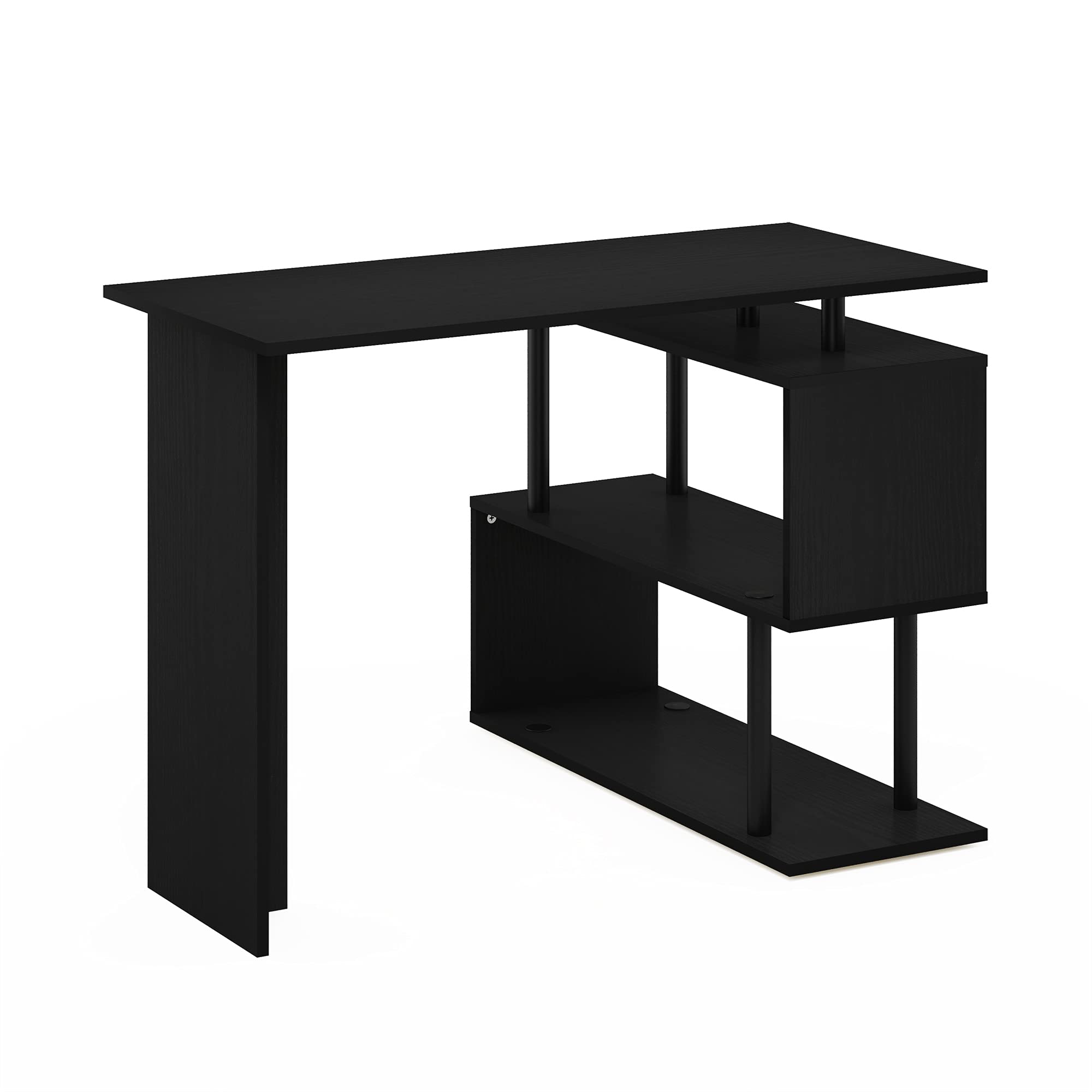 Furinno Moore L-Shape Computer Desk with 3-Tier Shelves - Compact Home Office Desk for Small Spaces, Study Desk with Storage, Espresso Finish - Perfect for Home Office, Gaming Setup & Remote Work