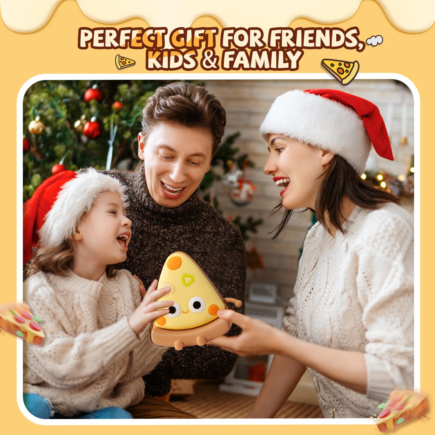 Rechargeable Silicone Pizza Night Light for Kids - Dimmable LED Nursery Nightlight, Kawaii Squishy Lamp for Boys & Girls, Perfect Bedside Gift for Toddlers & Babies | Ideal for Bedrooms, Nurseries, and Sleep Comfort