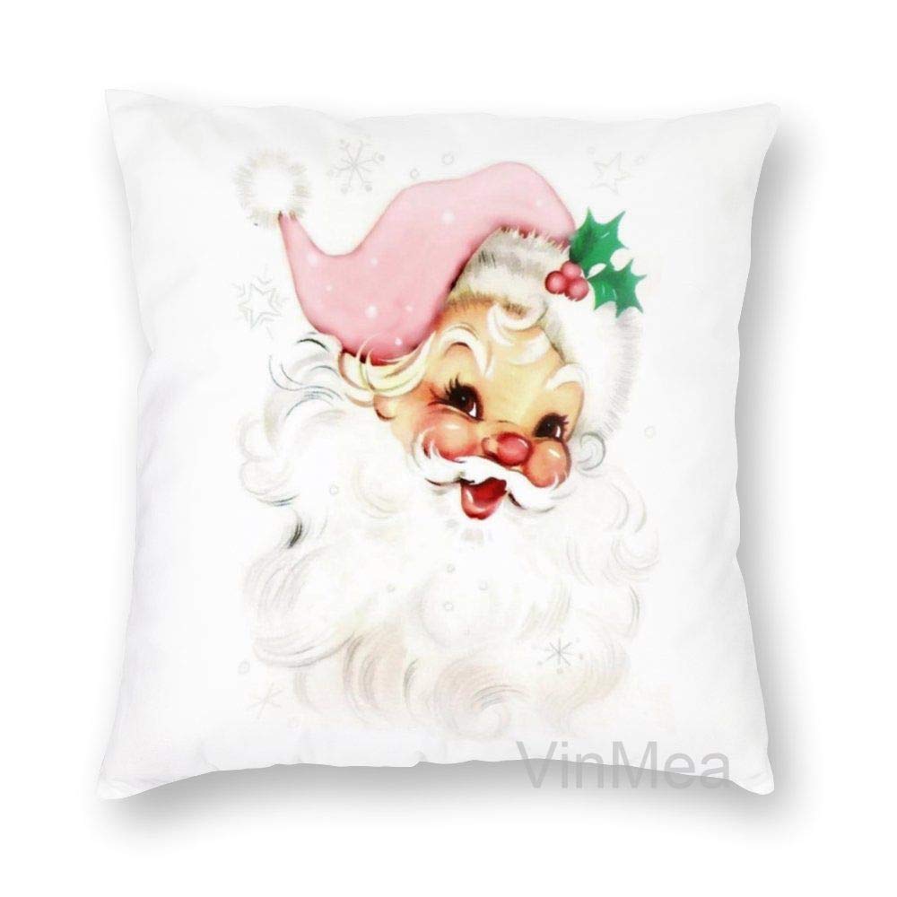 Vintage Santa Decorative Pillow Covers - Pink Retro Throw Pillow Case 16x16 Inches, Soft Cushion Cover for Sofa, Bed & Home Decor - Perfect for Christmas, Living Room & Cozy Home Styling