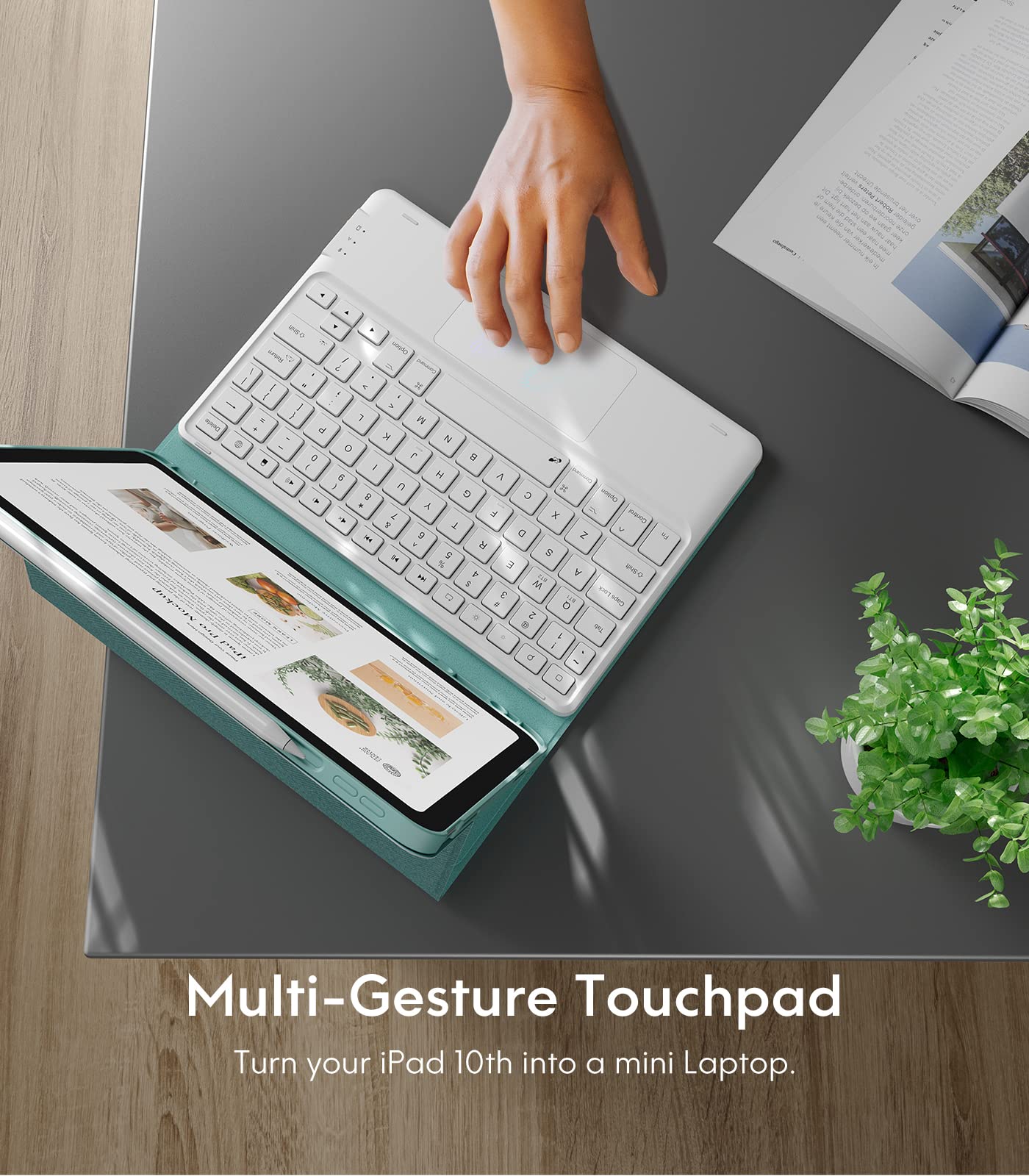 CHESONA Bluetooth Keyboard Case for iPad 10th Generation (10.9 inch, 2022 Model) - Backlit Touchpad, Multi-Touch Trackpad, Flip Stand with Apple Pencil Holder, 2 Bluetooth Connections - Green | Perfect for Work, Study & Travel