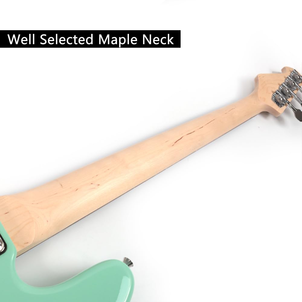 Premium Full Size 4-String Electric Bass Guitar for Right-Handed Players - Phoenix Body in Green Rock Finish with Gig Bag | Perfect for Live Performances, Studio Recording & Rock Music Practice