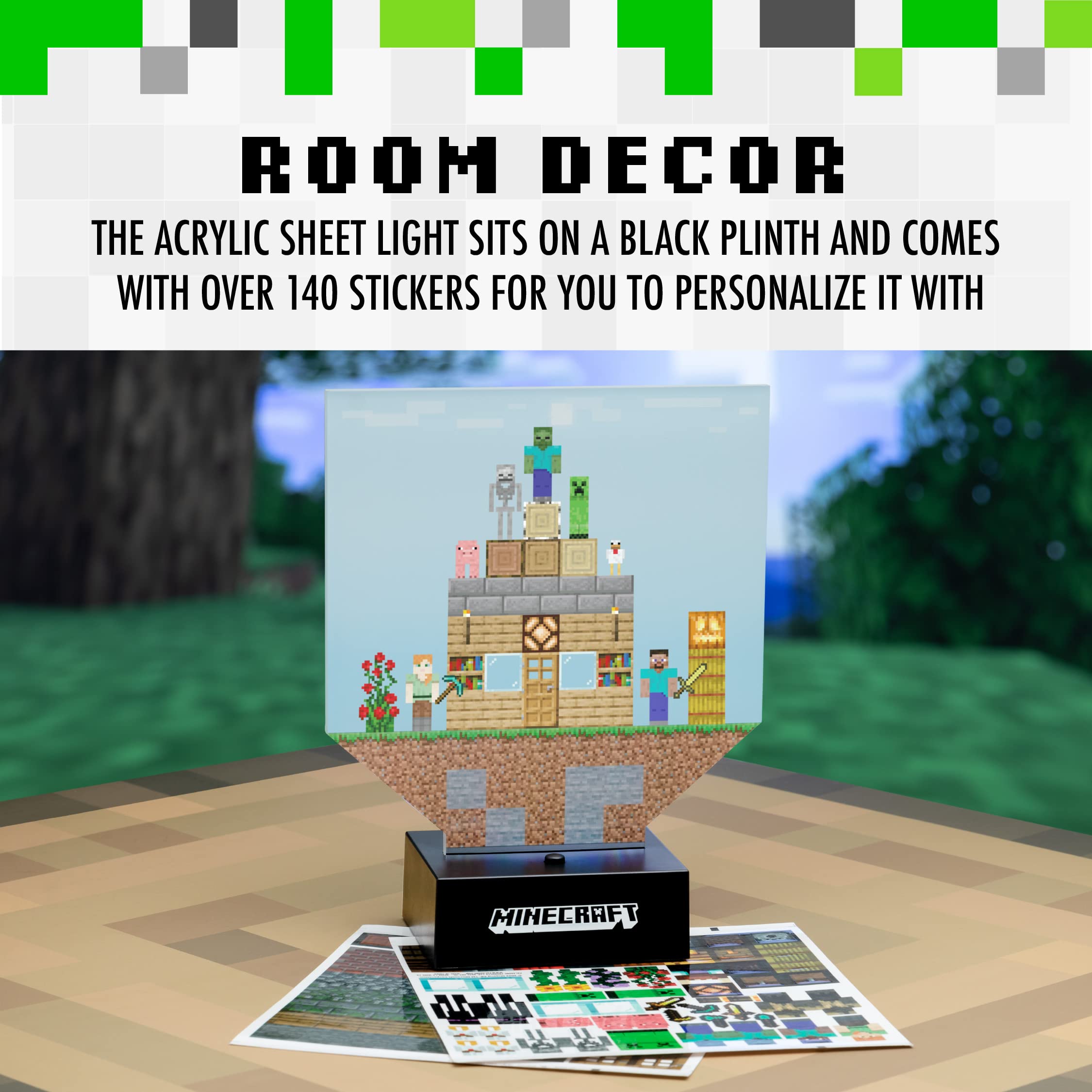 Minecraft Build a Level Light - Customizable Desk Lamp with 140+ Stickers for Kids & Gamers - Perfect for Bedroom, Gaming Room & Study Desk Decor