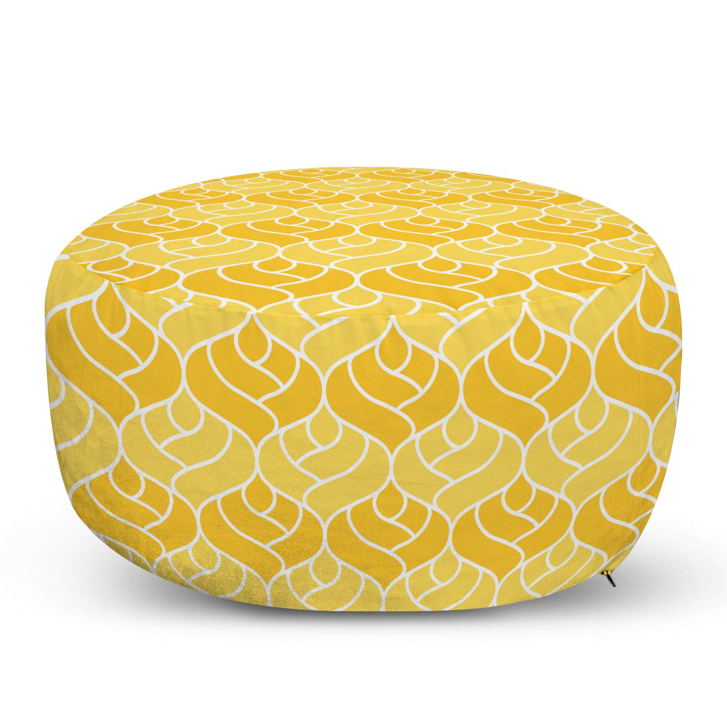 Ambesonne Abstract Ottoman Pouf - Romantic Roses Design Foot Rest with Removable Cover for Living Room & Bedroom - Marigold Yellow & White - Perfect for Valentine's Day Decor, Cozy Seating & Home Accent