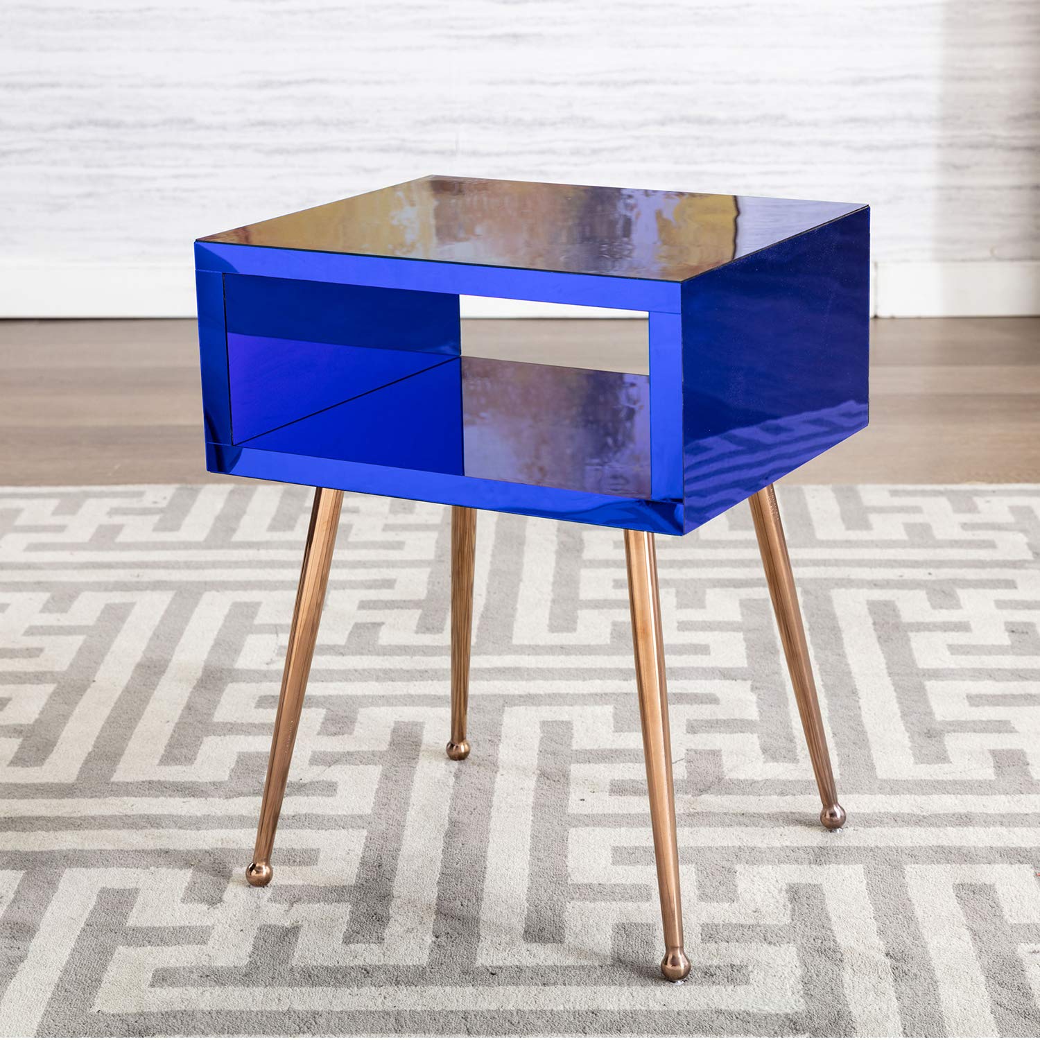 Modern Acrylic End Table with Stainless Steel Legs - Glam Nightstand & Accent Side Table for Living Room, Bedroom & Office - Royal Blue Decorative Furniture for Home Decor & Small Space Solutions