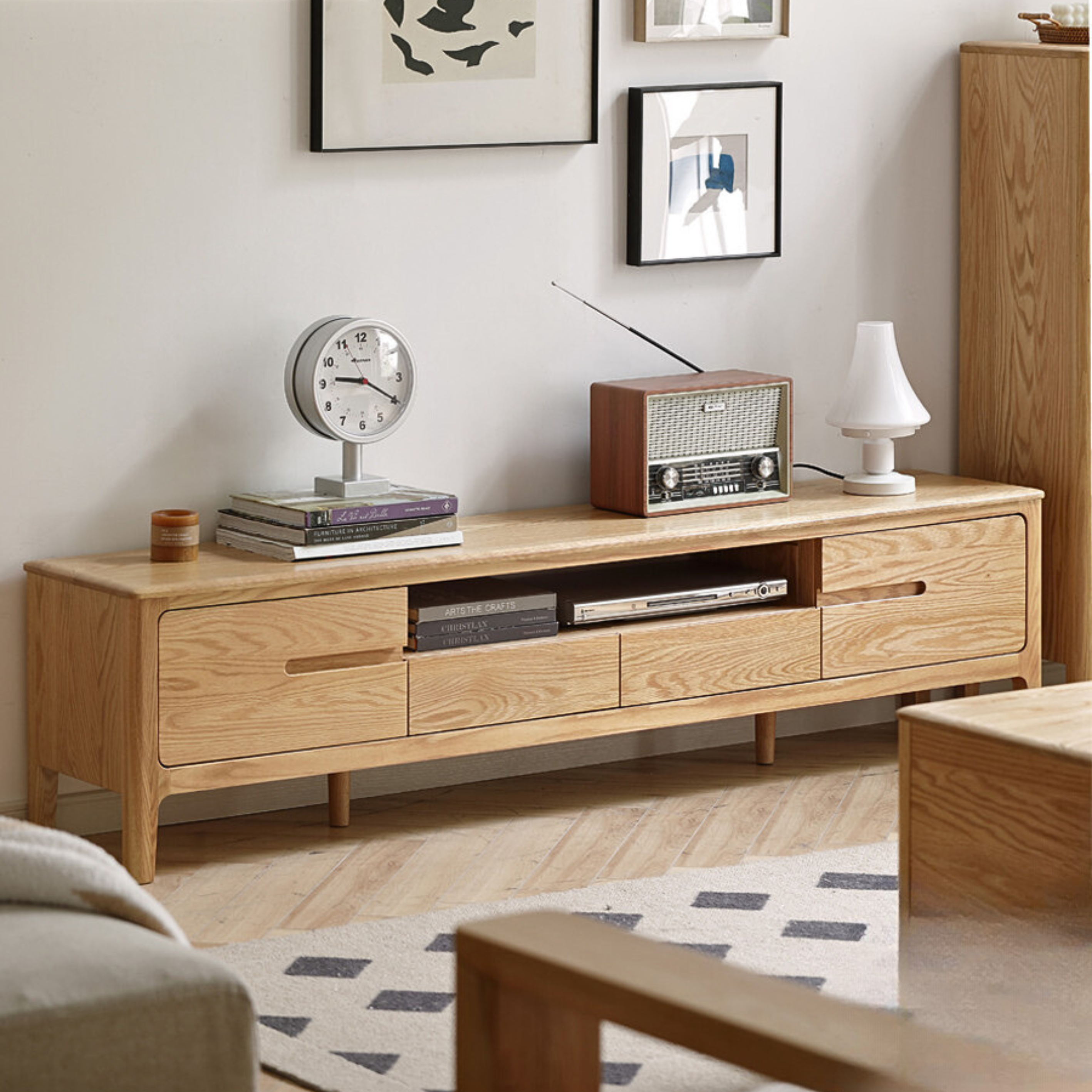 Solid Oak Wood TV Stand for Living Room - Modern Entertainment Center with Storage Shelves, Perfect for TVs up to 65 inches - Durable & Stylish Furniture for Home Theater Setup