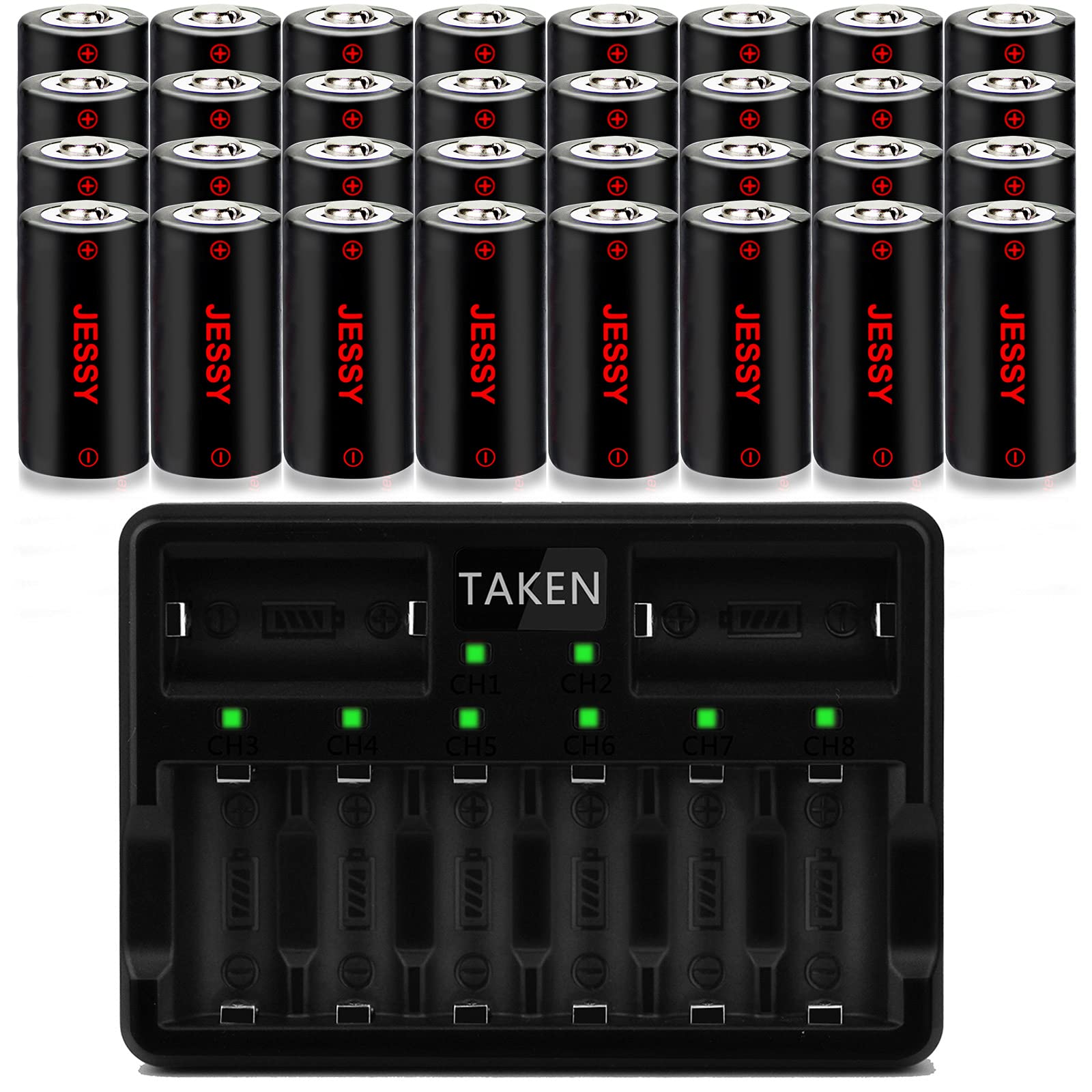 32 Pack Rechargeable Batteries with Charger for Arlo Security Cameras (VMK3200/VMC3030/VMS3330/3430/3530) - Compatible with Flashlights & More - Long Lasting Power for Home Security & Outdoor Devices