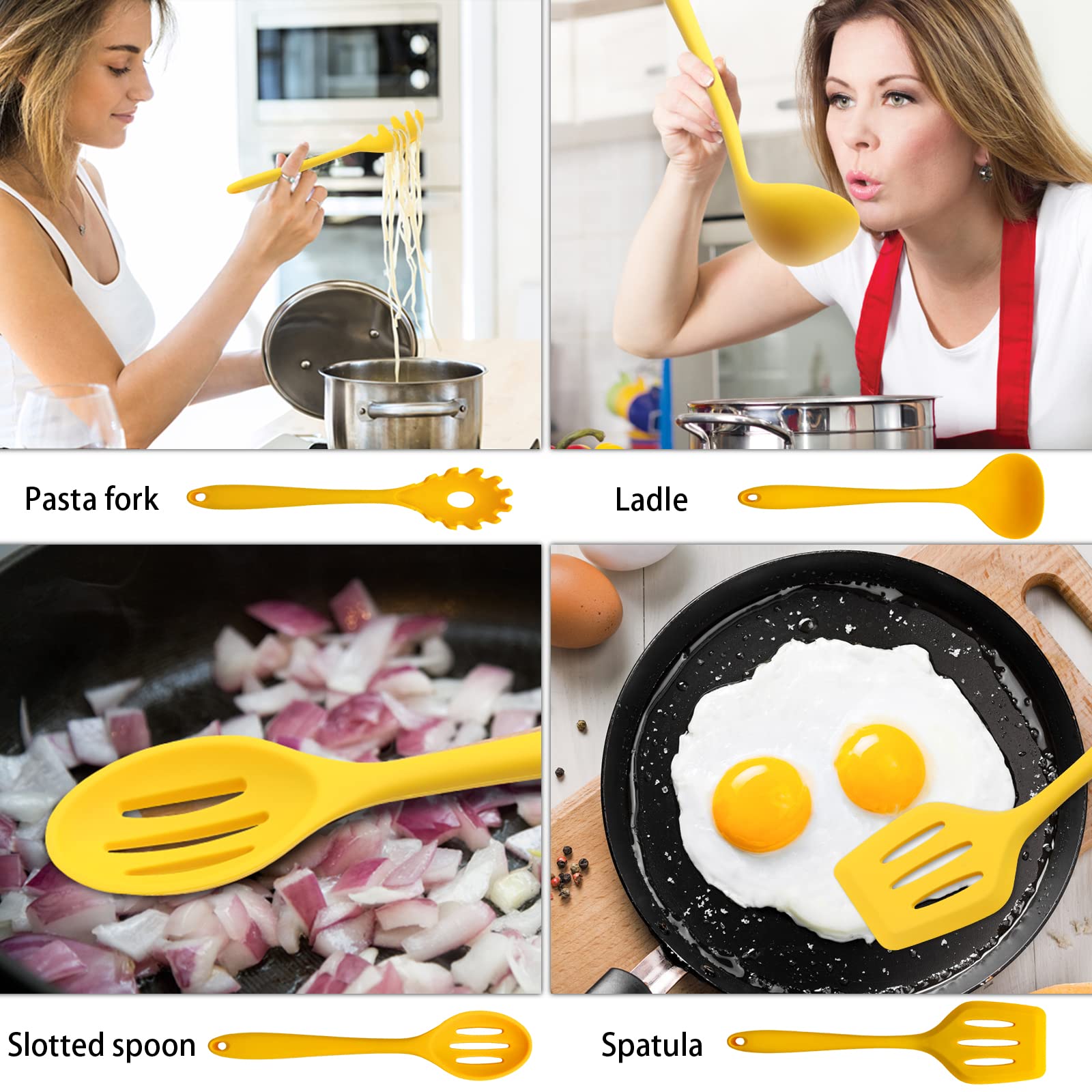 11-Piece Non-Stick Silicone Kitchen Utensil Set with Iron Holder - Yellow Cooking Tools for Baking, Frying & Grilling - Perfect Gift for Home Chefs & Cooking Enthusiasts