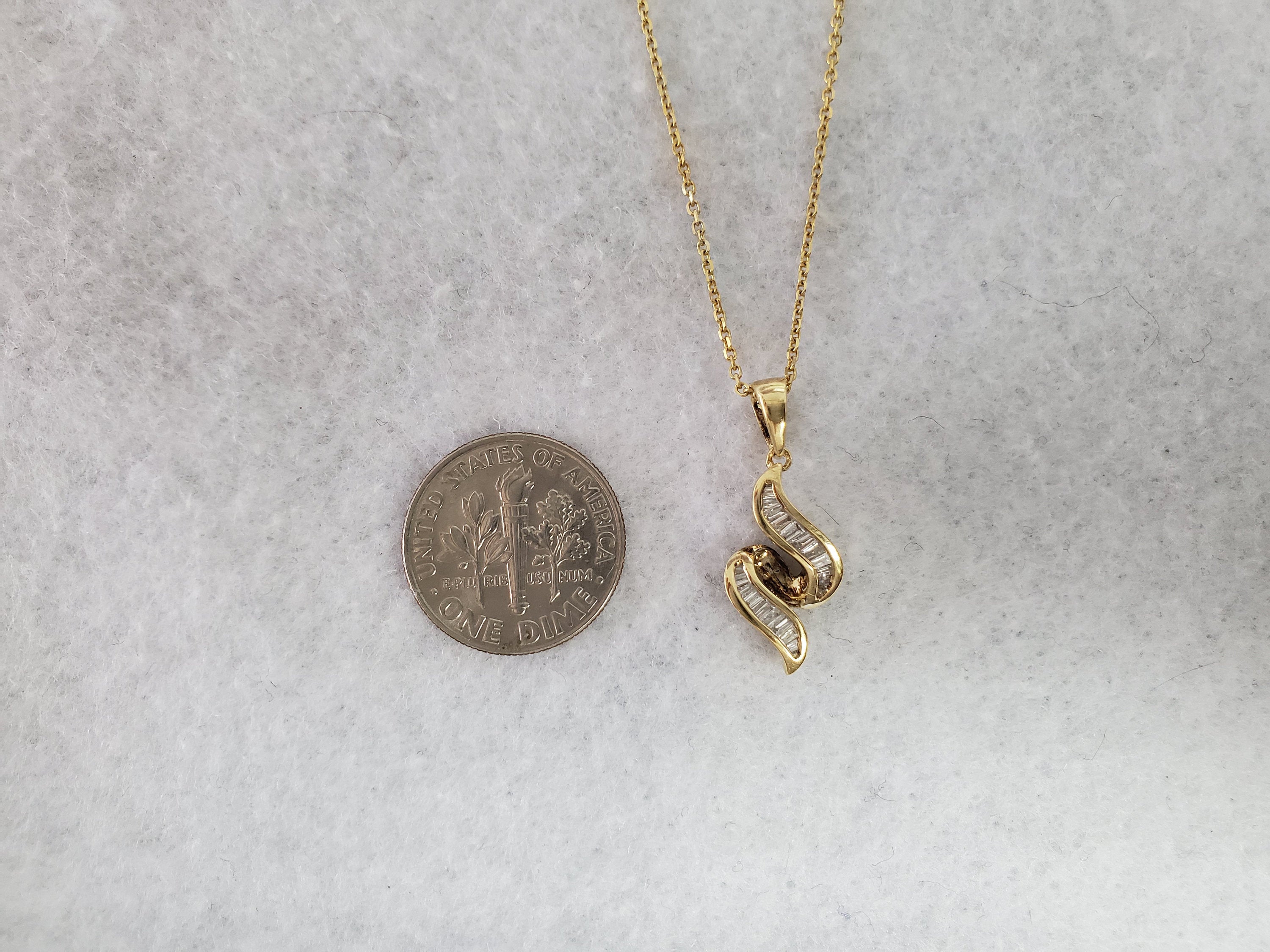 14K Yellow Gold Diamond Baguette Pendant Necklace - 0.24cttw Genuine Diamond Jewelry for Women, Perfect for Anniversary Gifts, Valentine's Day & Special Occasions