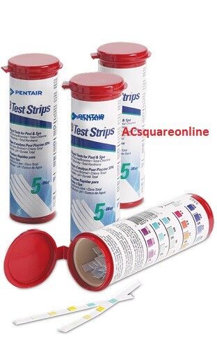Pentair 5-Way Pool Test Strips - Chlorine/Bromine, Total Chlorine, pH, Total Alkalinity, Total Hardness | Accurate Water Testing for Swimming Pools & Spas
