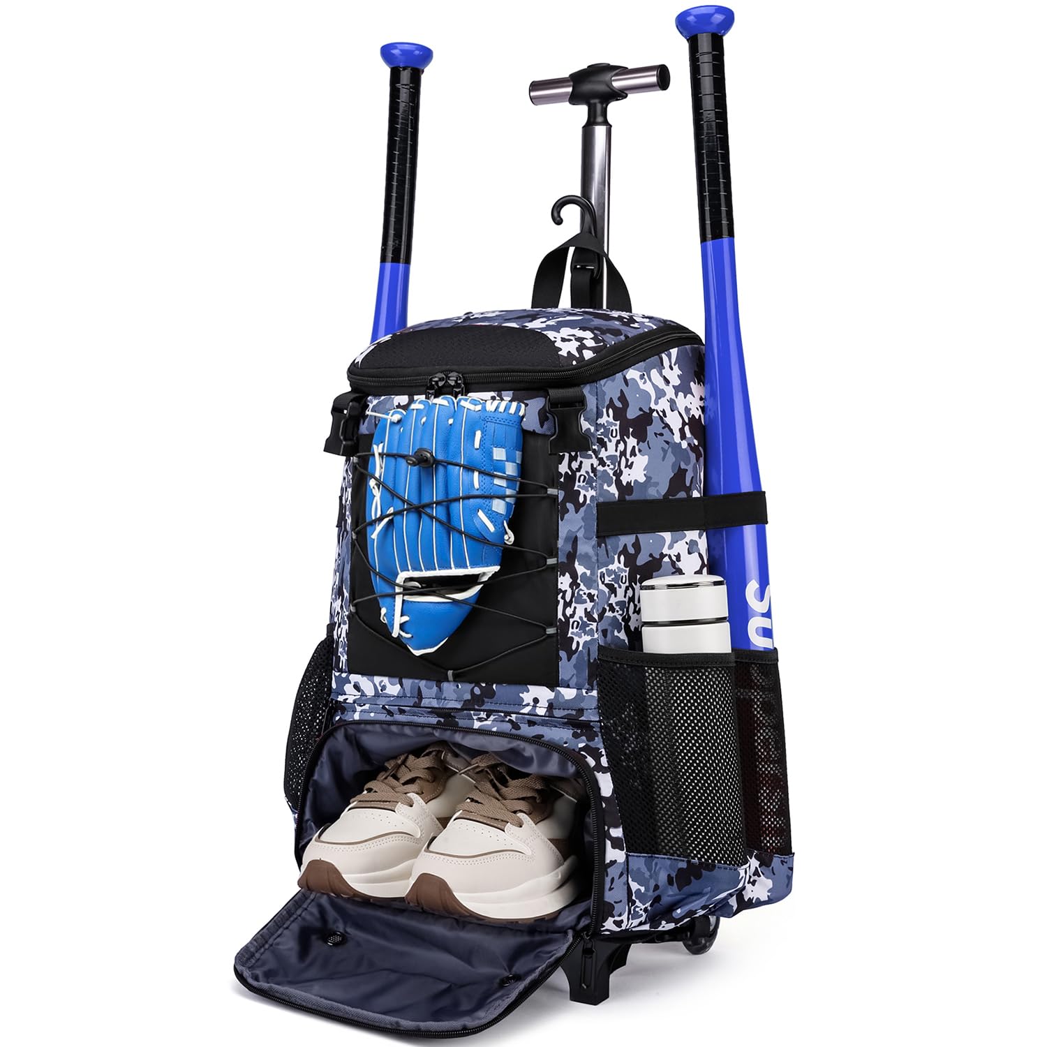 **Wheeled Baseball Bag for Adults - Rolling Softball Bag with Fence Hook, Bat & Helmet Compartment, Shoe Storage - Perfect for Teeball, Batting Practice & Travel**