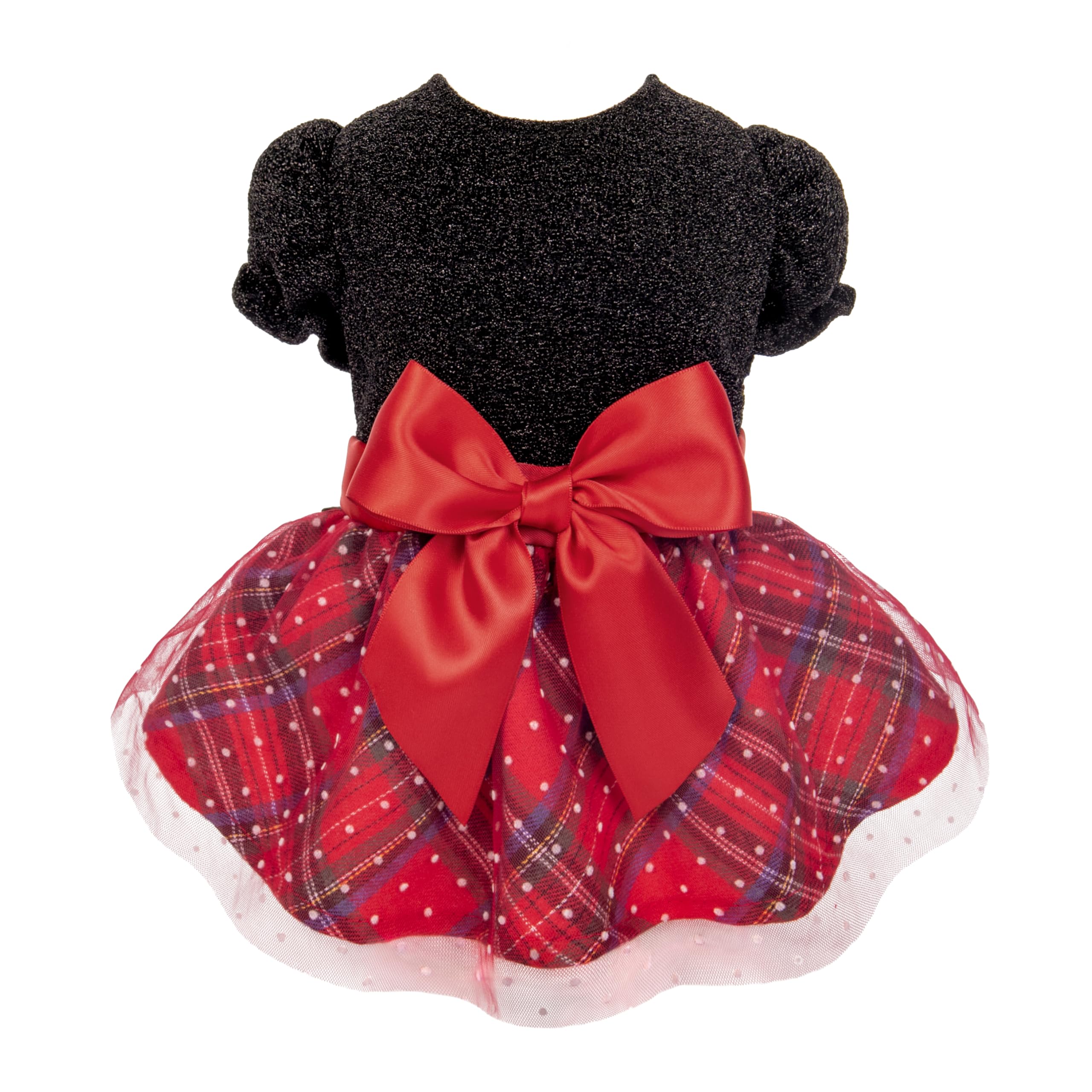 Fitwarm Christmas Puff Sleeve Dog Dress - Elegant Holiday Pet Outfit for Small Dogs | Black & Red Medium Size | Perfect for Christmas Photos & Festive Gatherings