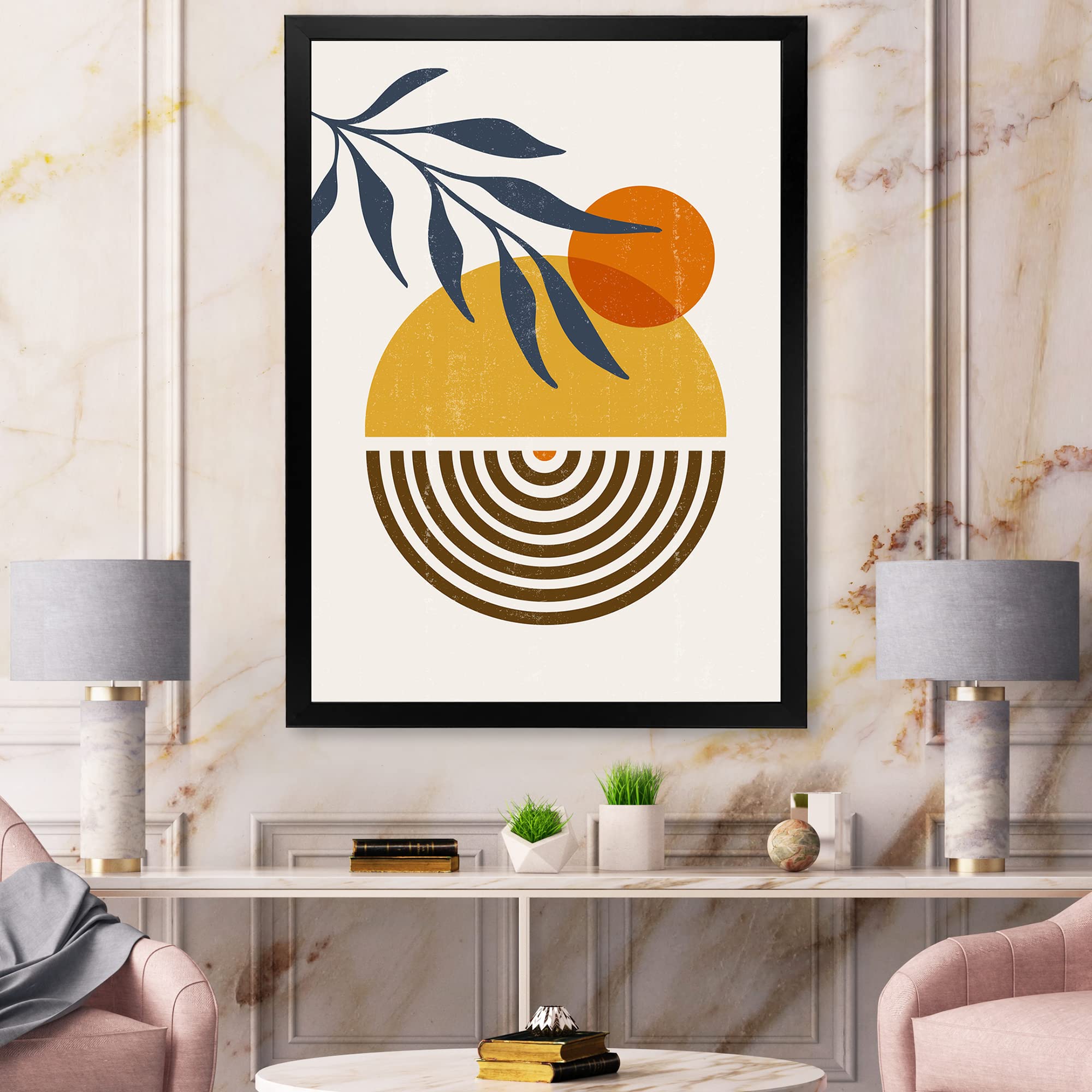 DesignQ Botanical Minimalist Leaf Abstract Shapes IV Modern Framed Wall Art - Perfect for Living Room, Bedroom & Office Decor