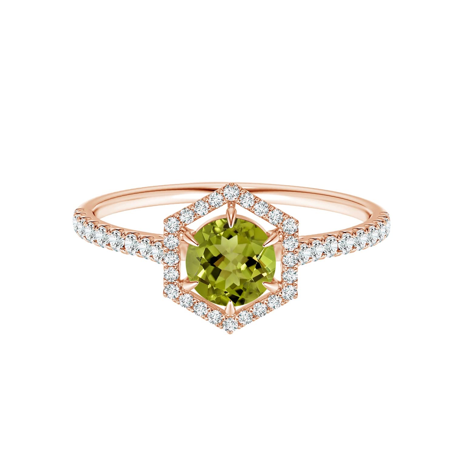 6MM Round Green Peridot Gemstone 925 Sterling Silver Hexagonal Wedding Ring for Women - Solitaire Accents Engagement Band, Anniversary Gift for Her, Bridal Jewelry