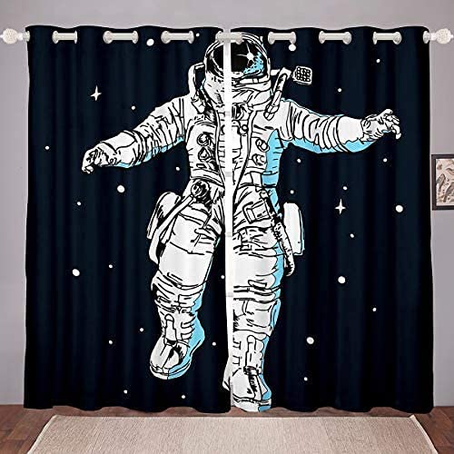 Erosebridal Astronaut Galaxy Curtains - Starry Sky Solar System Window Drapes for Kids Room Decor, Navy Blue Space Themed Blackout Curtains 84x90 Inches - Perfect for Nursery, Bedroom & Playroom