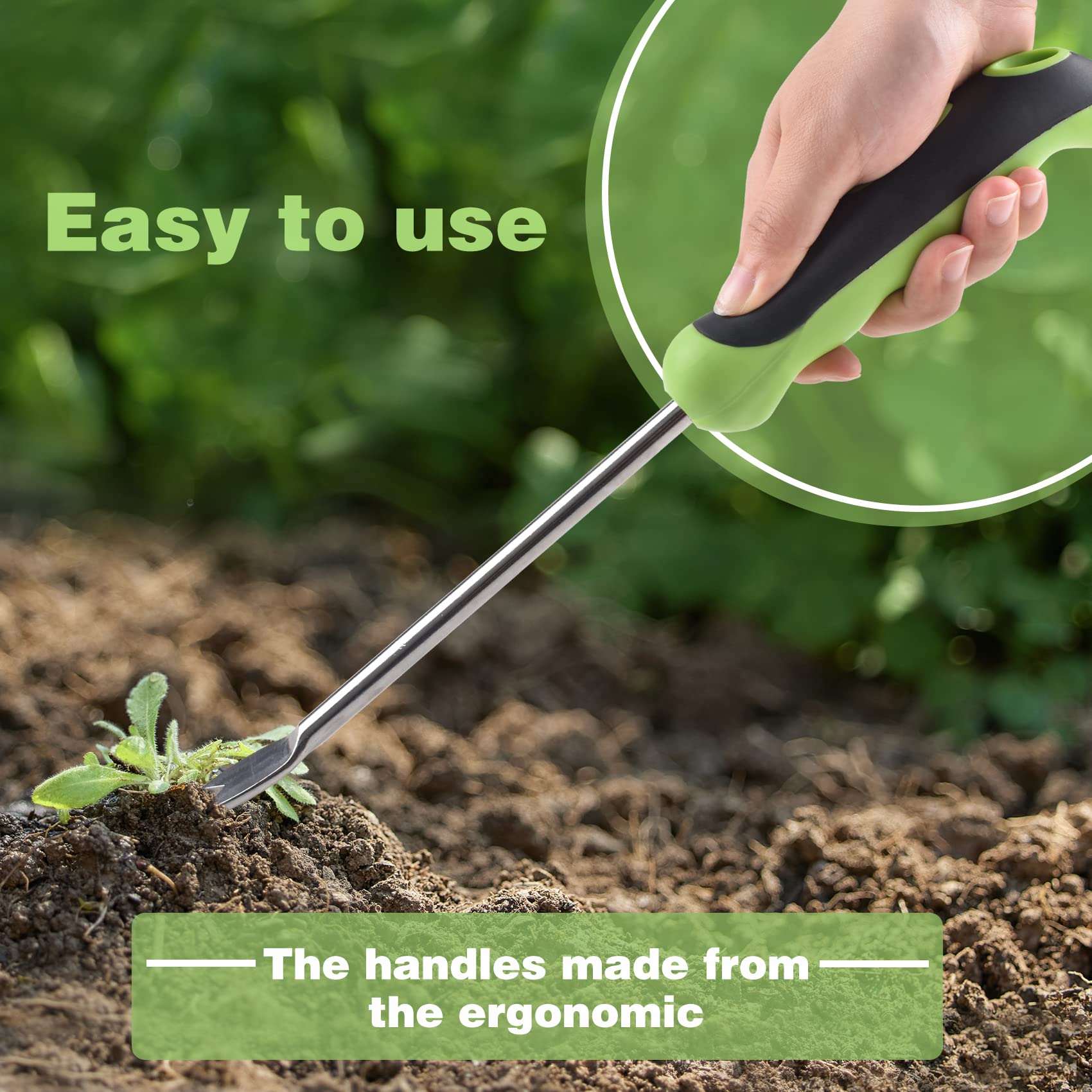 Stainless Steel Dandelion & Weed Puller Tool with Ergonomic Rubber Handle - Heavy Duty Garden Weeder for Lawn Care, Yard Maintenance & Organic Gardening