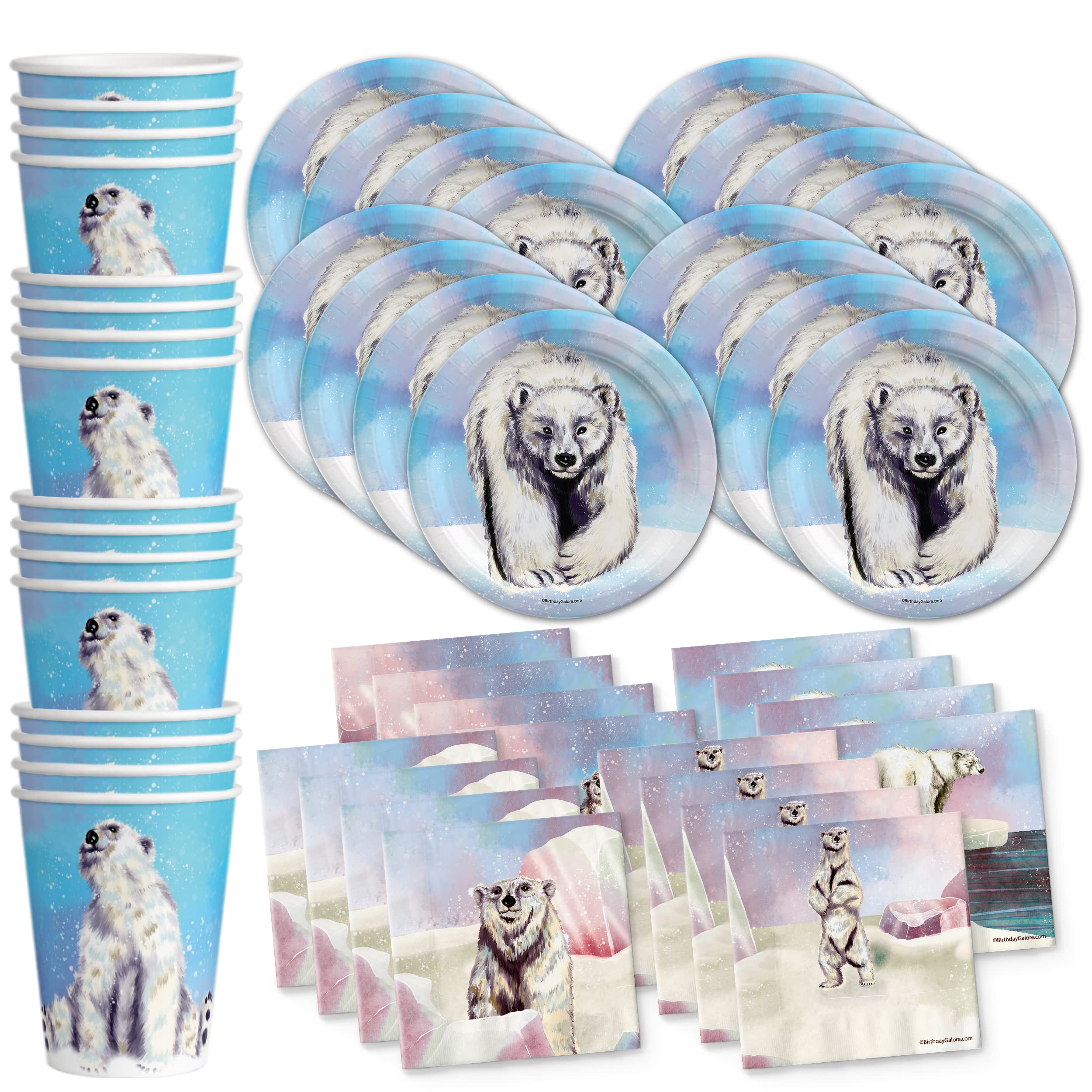 Polar Bear Birthday Party Supplies Set - 16-Piece Winter Themed Tableware Kit with Plates, Napkins & Cups - Perfect for Arctic Animal Themed Parties, Baby Showers & Winter Celebrations