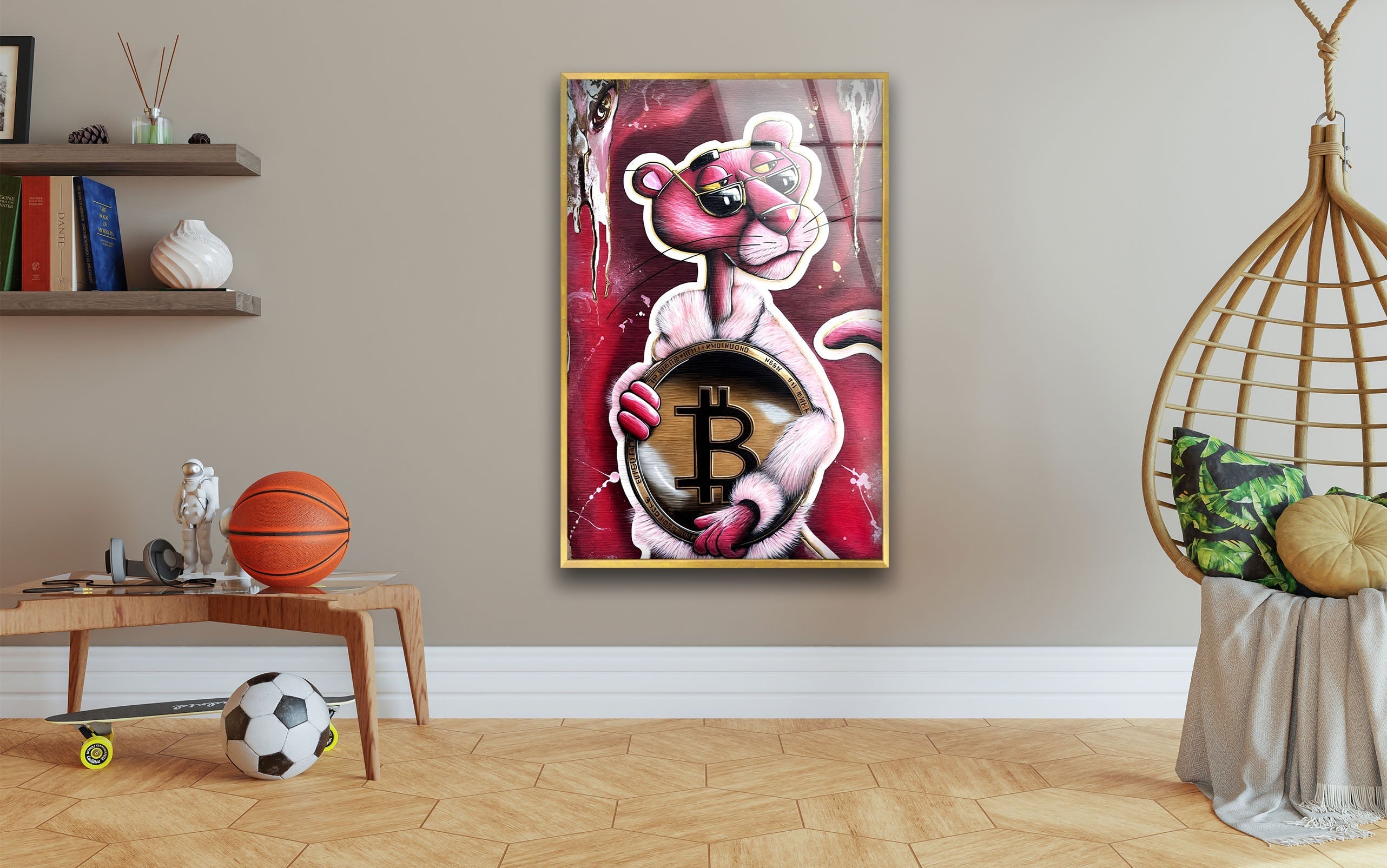 Bitcoin Panther Glass Wall Art - Modern Crypto Decor for Home & Office - Perfect for Living Room, Bedroom, or Office Wall Decor
