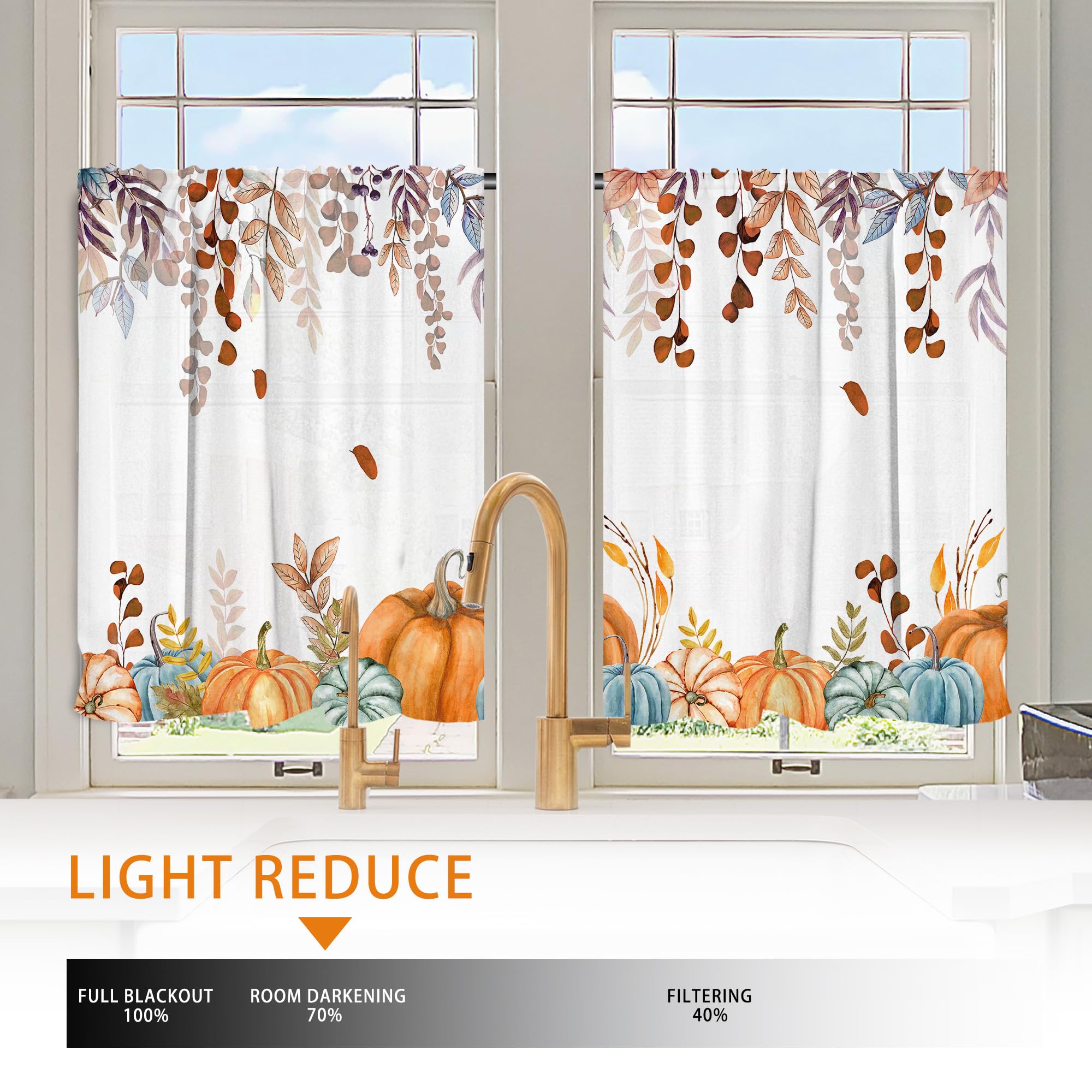 Fall Kitchen Curtains Set of 3 - Autumn Leaf & Pumpkin Design Window Valances with Rod Pocket, 54x36 Inch Seasonal Home Decor for Living Room, Bedroom & Kitchen - Perfect for Thanksgiving & Cozy Fall Atmosphere