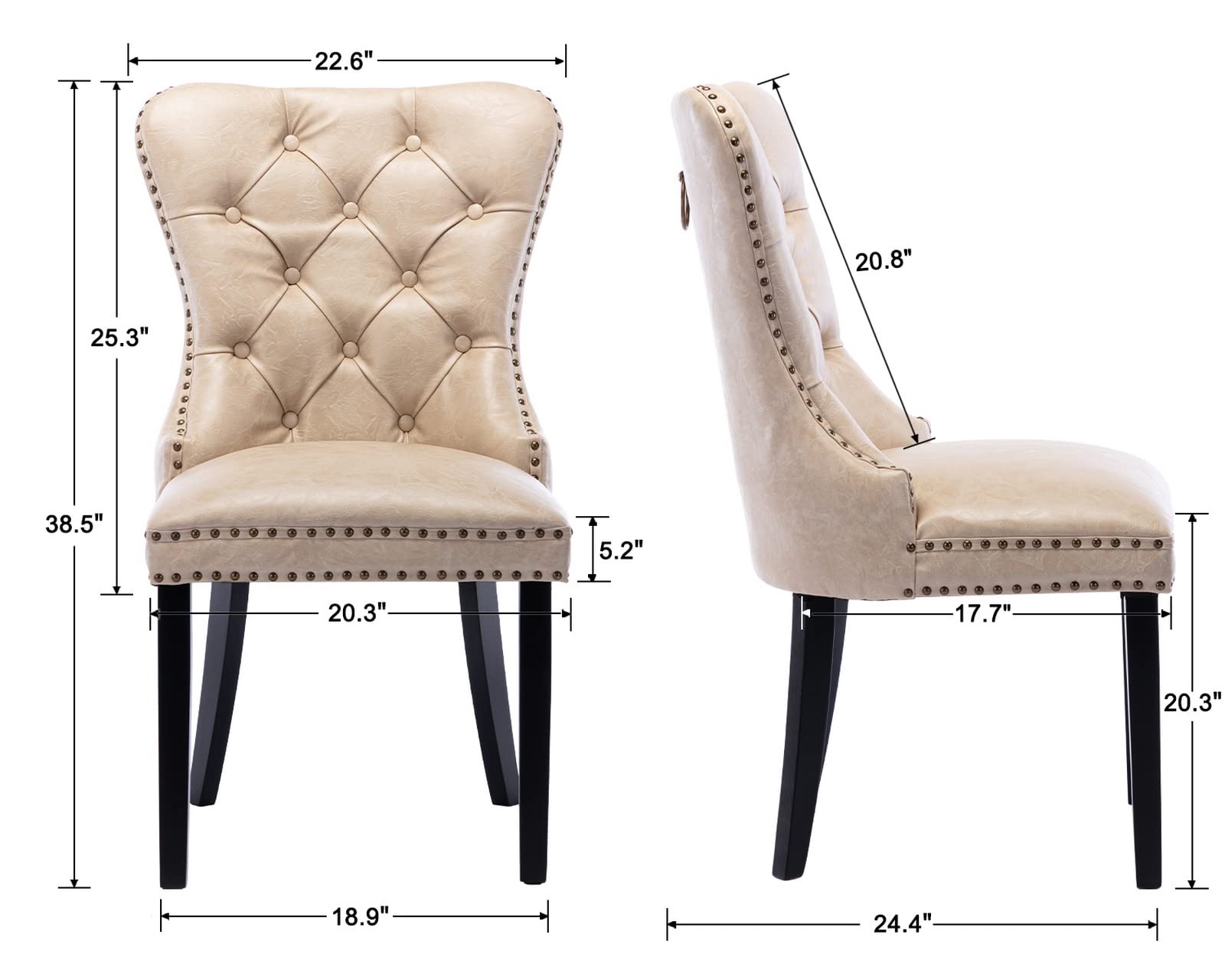 CIMOTA Mid Century Modern Dining Chairs Set of 2 - Beige PU Leather Tufted Upholstered Kitchen Chairs with Nailhead Trim & Ring Back Design | Comfortable for Dining Room, Breakfast Nook & Small Space Entertaining