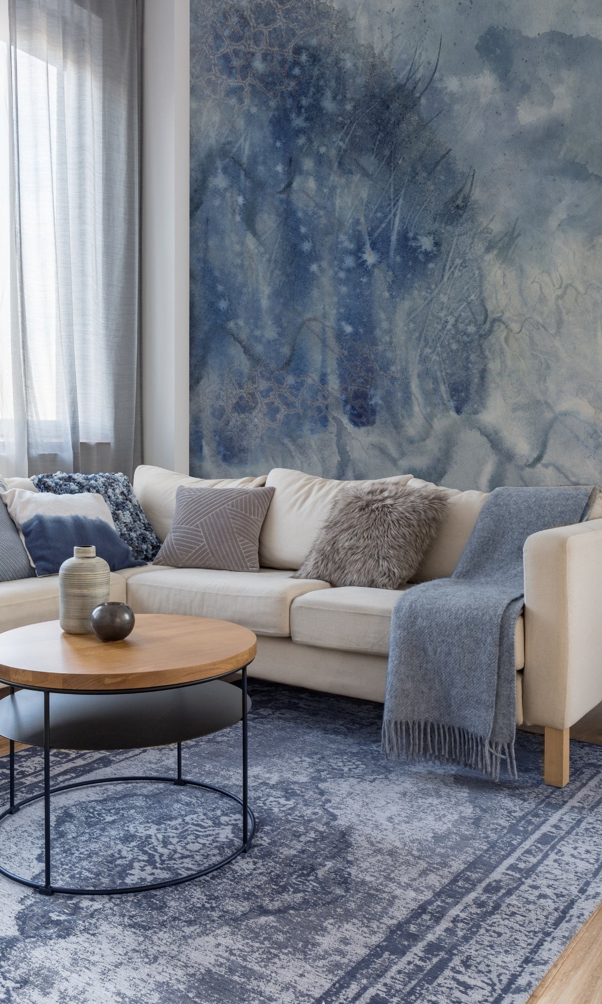 Blue Winter Marble Mural Wallpaper M1127 - Self-Adhesive Peel & Stick Wallpaper for Living Room, Bedroom, Office Decor