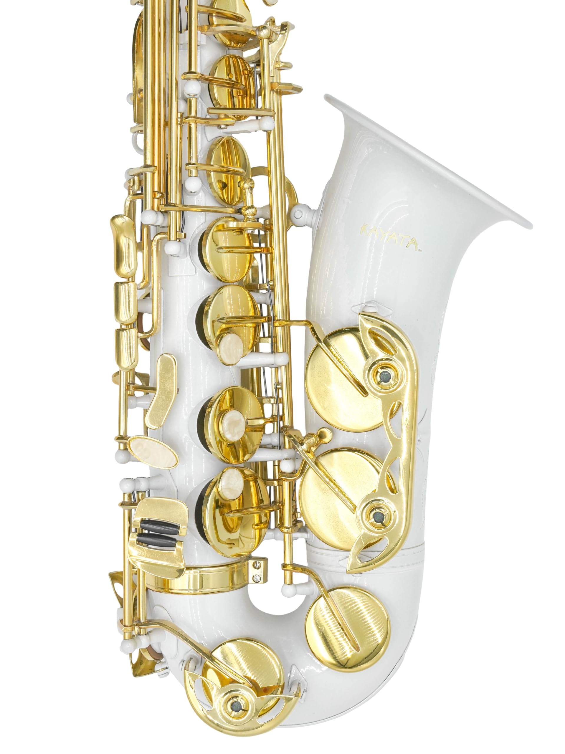 Professional Eb Alto Saxophone with F# Key - White Body & Gold Lacquer Keys | Includes Canvas Case, Gloves, Reeds & Care Kit | Perfect for Beginners, Students & Jazz Performers