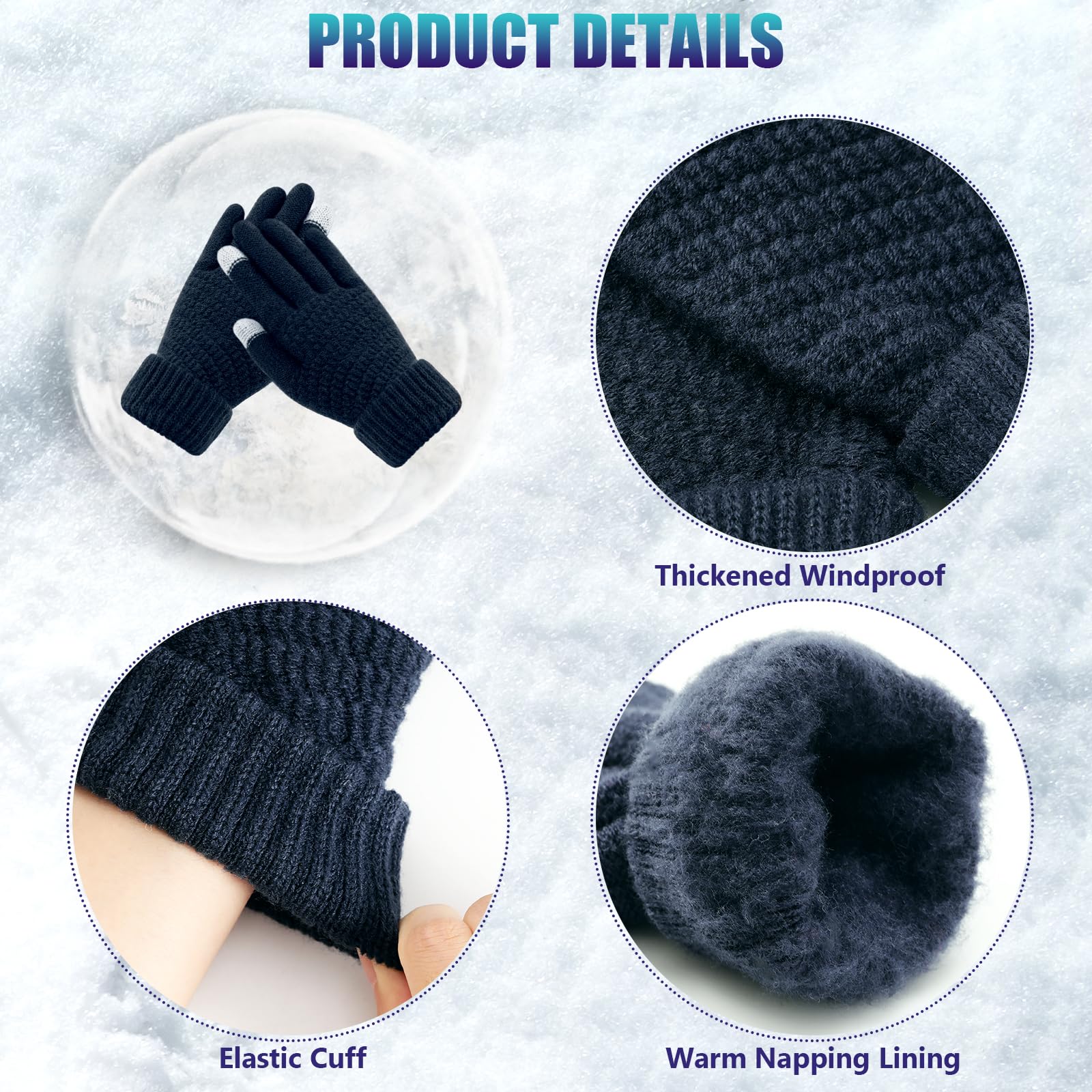 Premillow Winter Gloves for Women - Touchscreen Compatible, Warm Knit Gloves with Elastic Cuff for Cold Weather - Perfect for Driving, Skiing & Outdoor Activities