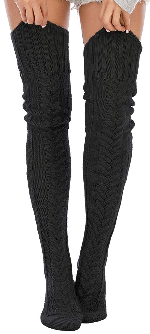 Leoparts Women's Cable Knit Thigh High Boot Socks - Extra Long Over Knee Winter Stockings & Leg Warmers for Cold Weather, Snow Boots, and Fashion Outfits