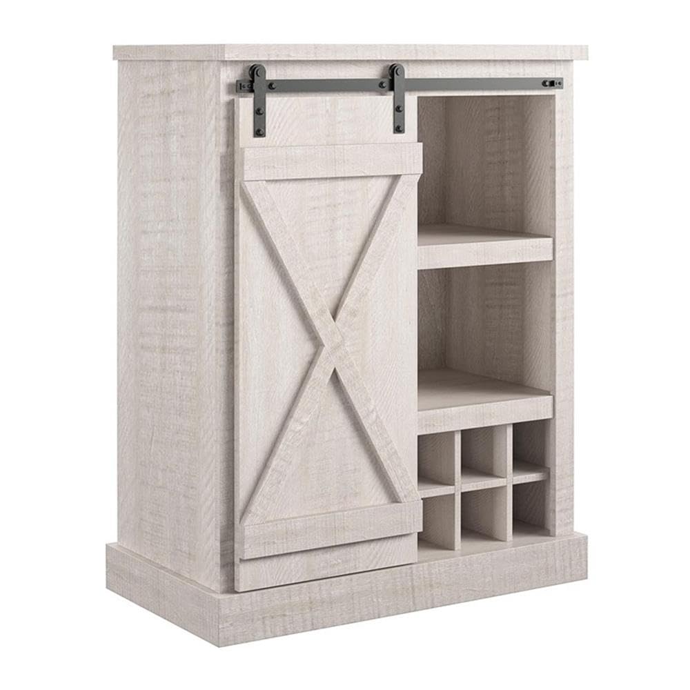 Ameriwood Home Knox County Bar Cabinet in Rustic White - Stylish Wine Storage & Display Cabinet for Home Bar, Dining Room, or Living Room Decor