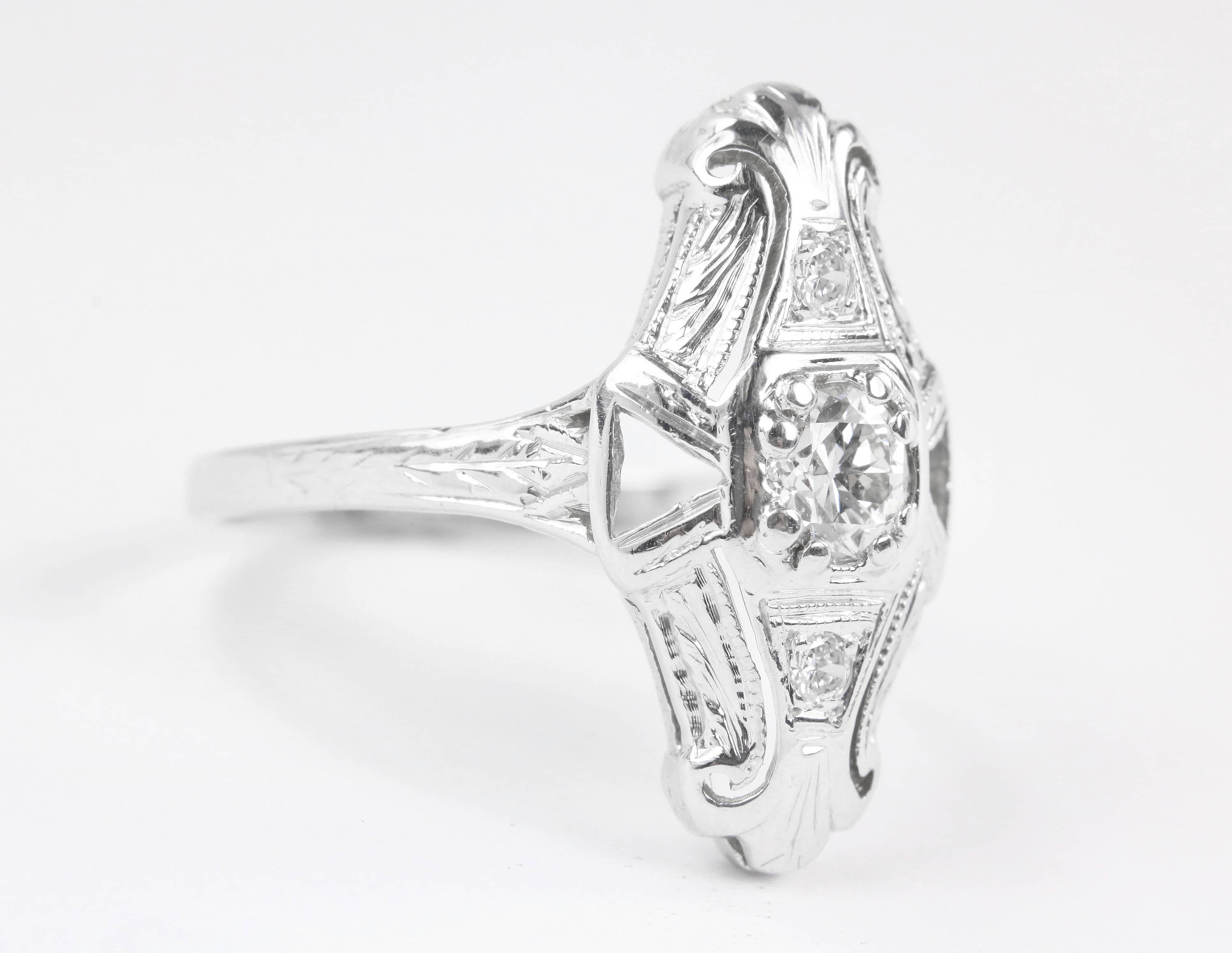 1/2 Carat Art Deco EMC Diamond Navette Ring in 14K Gold - Vintage Inspired Cocktail Ring for Weddings & Special Occasions