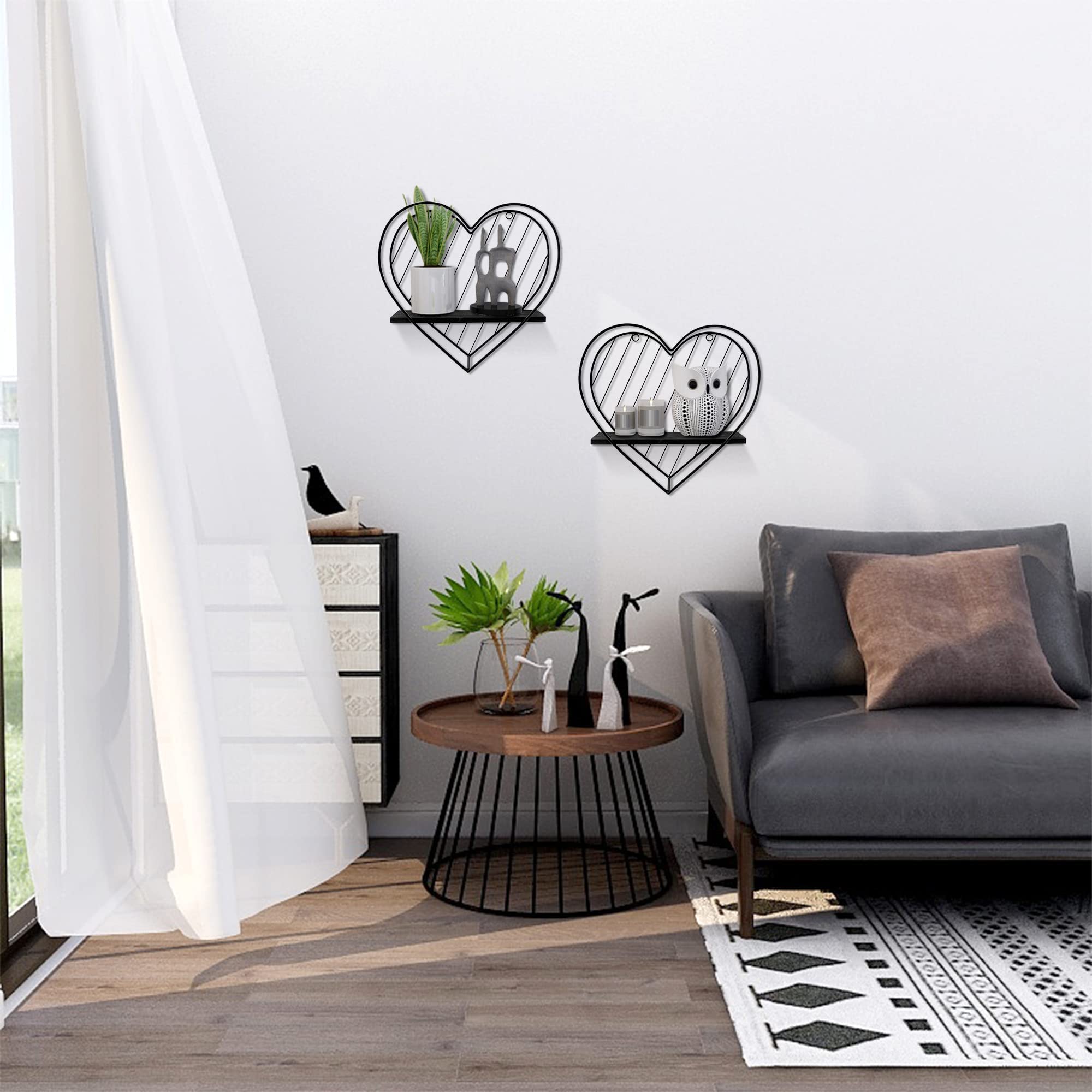 Afuly Floating Shelves - Black Heart Shaped Wall Shelf, Modern Minimalist Storage Organizer for Bedroom, Bathroom, Living Room | Home Decor & Wall Display for Photos, Plants, Books