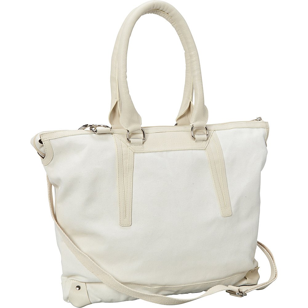 Premium Sharo Leather & Canvas Tote Bag - Large Women's Handbag in White/Beige Two-Tone | Stylish Work, Travel & Everyday Carry-all Purse for Professionals & Students