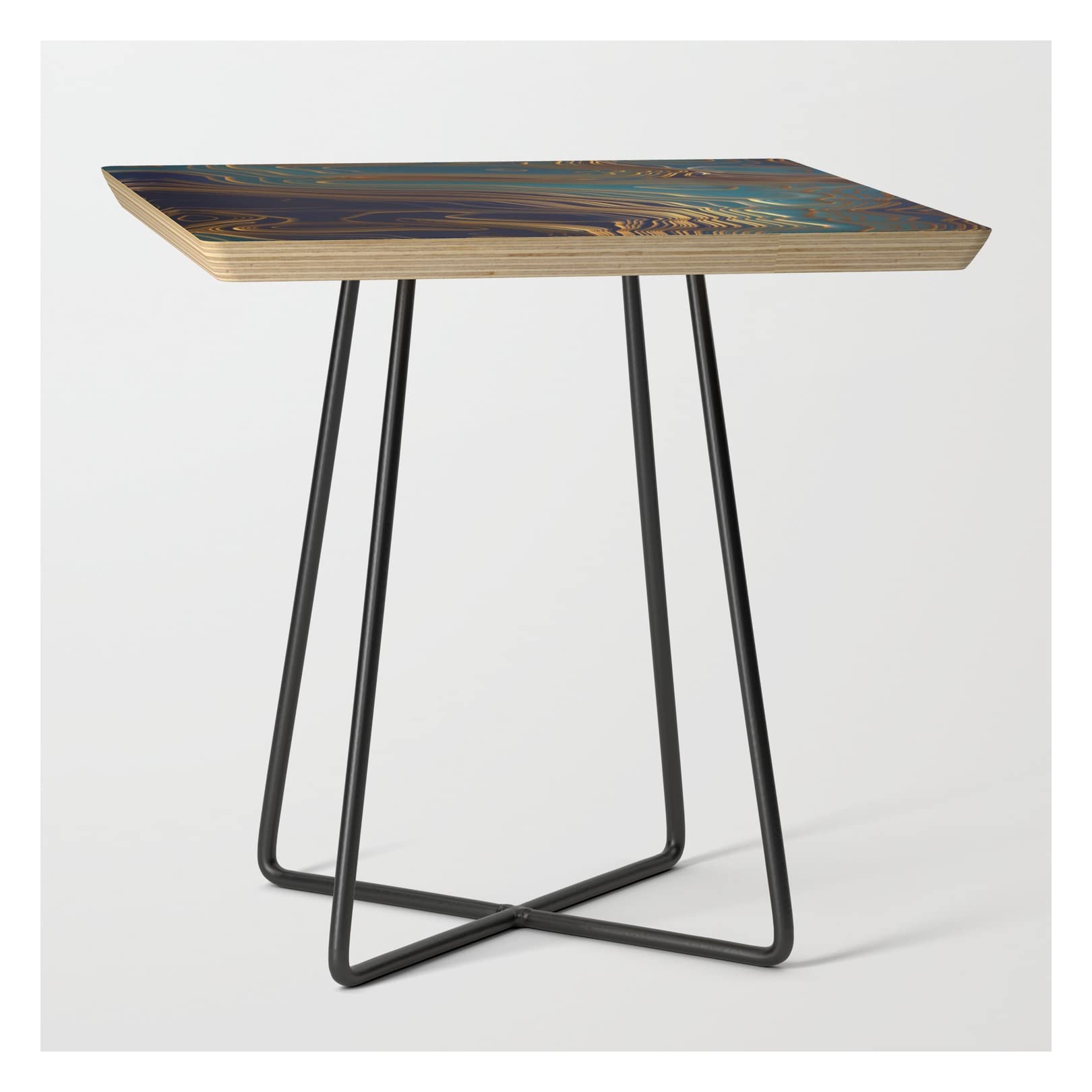 Peacock Ocean Side Table by Spacefrogdesigns - Black Square Accent Table for Living Room, Bedroom & Office Decor | Society6