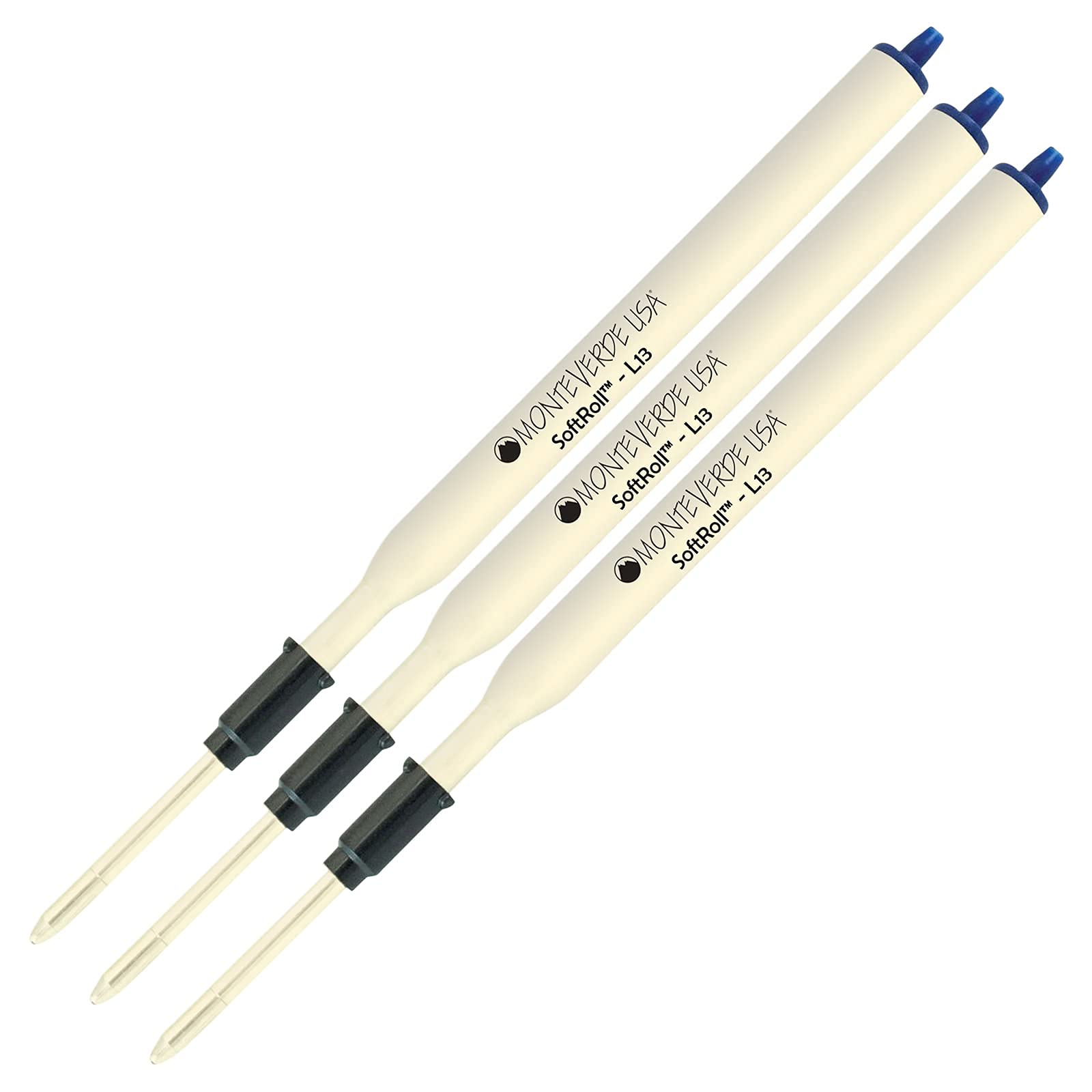 Monteverde Soft Roll Ballpoint Ink Refill 3-Pack - L13 Compatible with Lamy Style Pens - Blue Black Medium Tip 0.7mm - Smooth Writing for Office, School & Daily Use