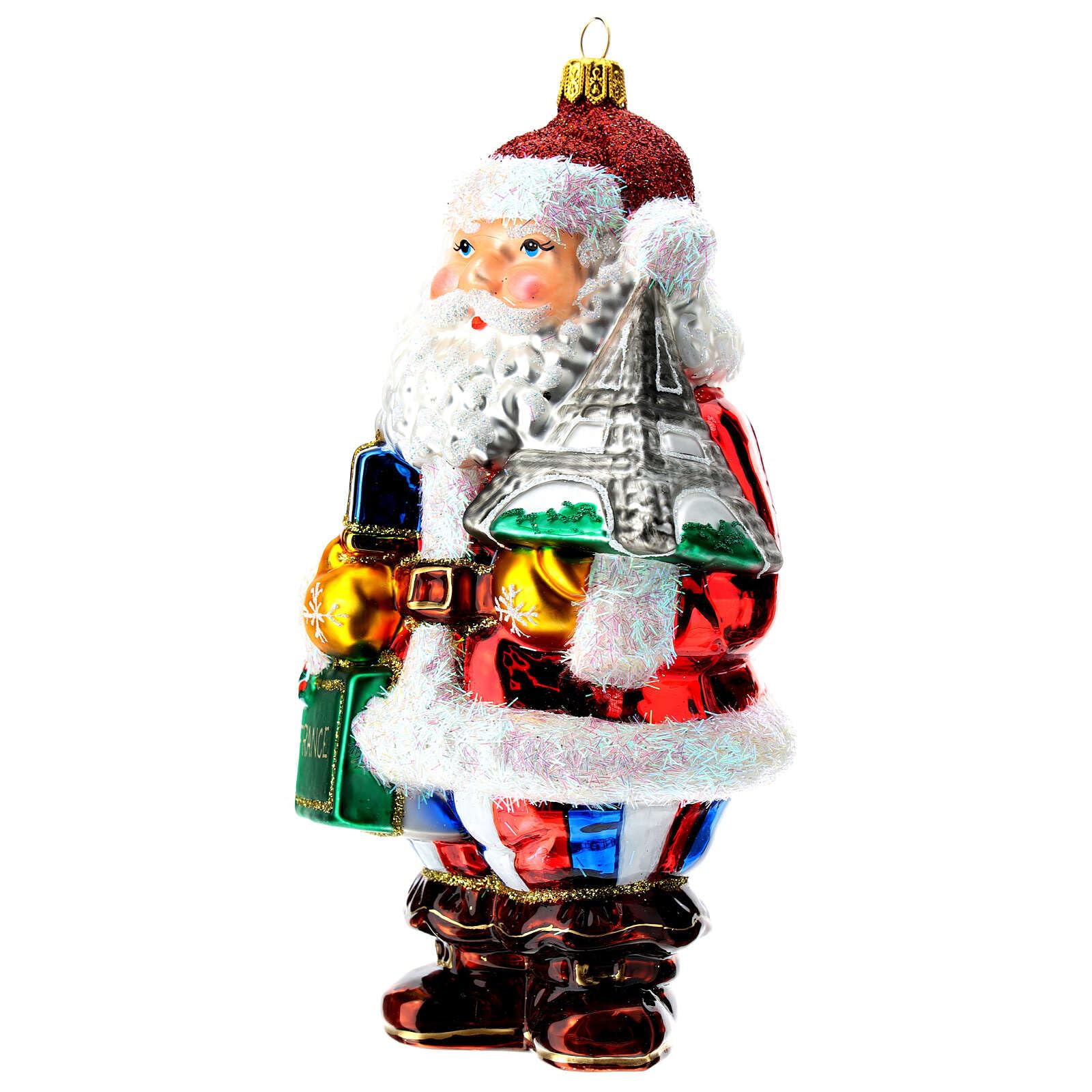 Handmade Blown Glass Christmas Ornament - Santa Claus in France Design - Perfect for Holiday Tree Decor, Gift Giving & Festive Home Decoration