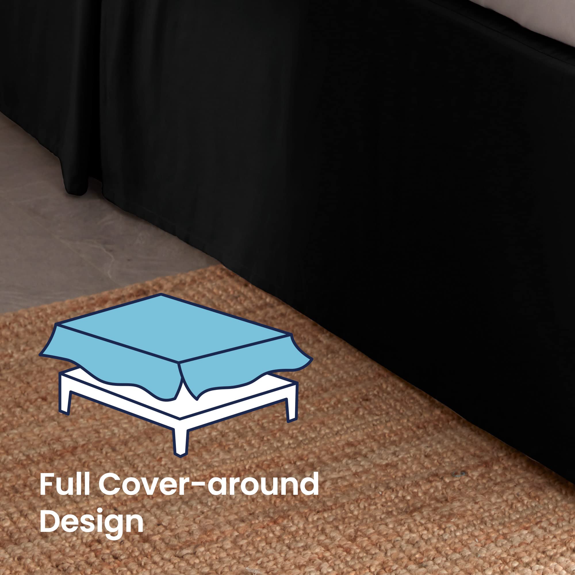 Queen Size SLEEP ZONE Pleated Bed Skirt - 15 Inch Tailored Drop, Anti-Static & Fade Resistant - Easy Fit Bedskirt for Luxury Bedroom Decor (Black) | Perfect for Master Bedrooms, Guest Rooms & Hotel Styling