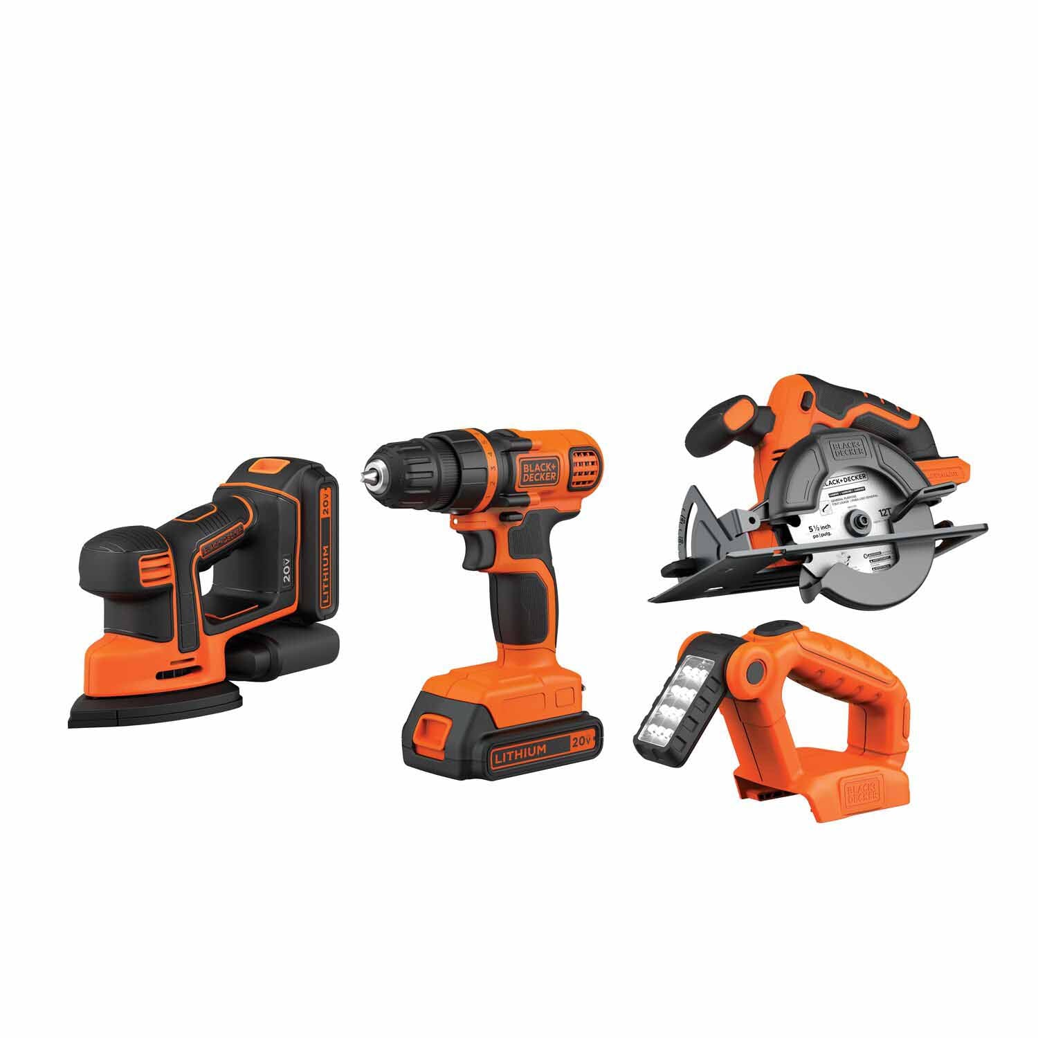 Black & Decker BD4KITCDCMSL 20V MAX Lithium 4-Tool Combo Kit with Drill, Circular Saw, Reciprocating Saw & Flashlight - Perfect for DIY Home Improvement & Construction Projects