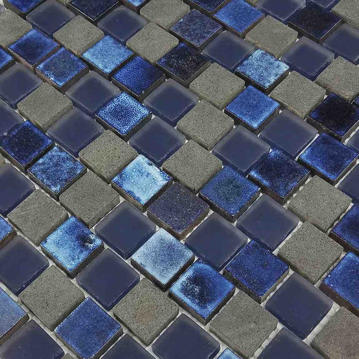 Dark Blue Glass Mosaic Tile 1x1 Inch - Staggered Lava Pattern for Kitchen Backsplash, Bathroom Wall & DIY Home Decor