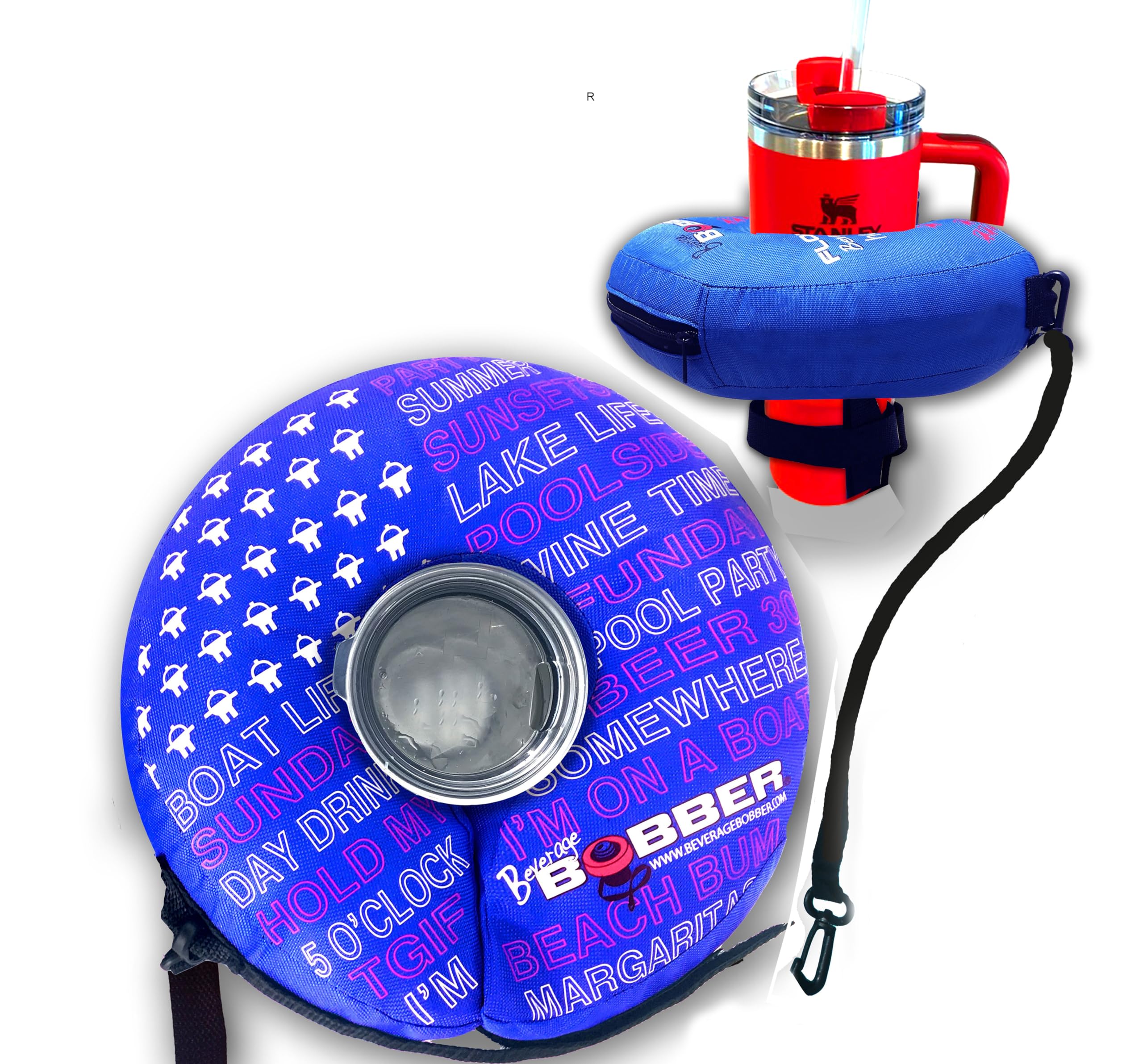 Inflatable Floating Drink Holder for Pool - Large Blue Drink Floaties for Adults to Hold Beer Can, Cup or Wine Bottle - Perfect for Hot Tub, Swimming Pool, Lake, Boat, Beach Parties & Summer BBQs