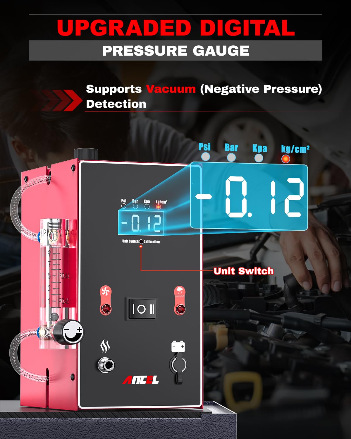 ANCEL L300 Automotive EVAP Smoke Machine Leak Tester with Digital Pressure Gauge & Flow Meter - Built-in Air Pump, Odorless Vacuum Smoke Detector for Car AC System, Fuel Tank, and Exhaust Leak Detection