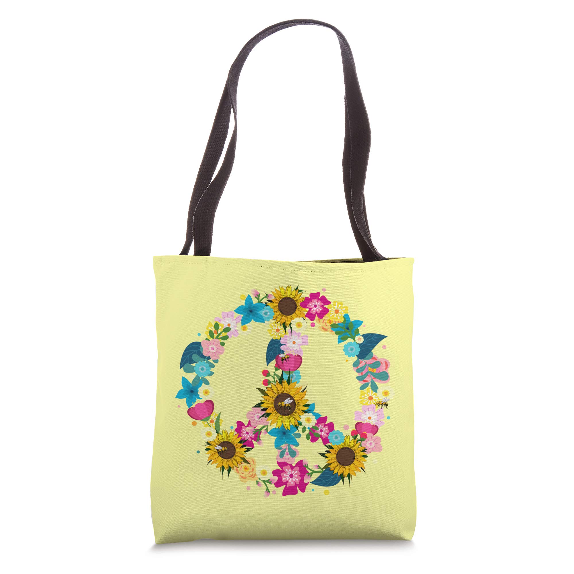 Vintage 70s Hippie Tote Bag with Peace Sign - Unique Gifts for Women, Men, Kids & Girls - Perfect for Music Festivals, Beach Trips & Boho Fashion