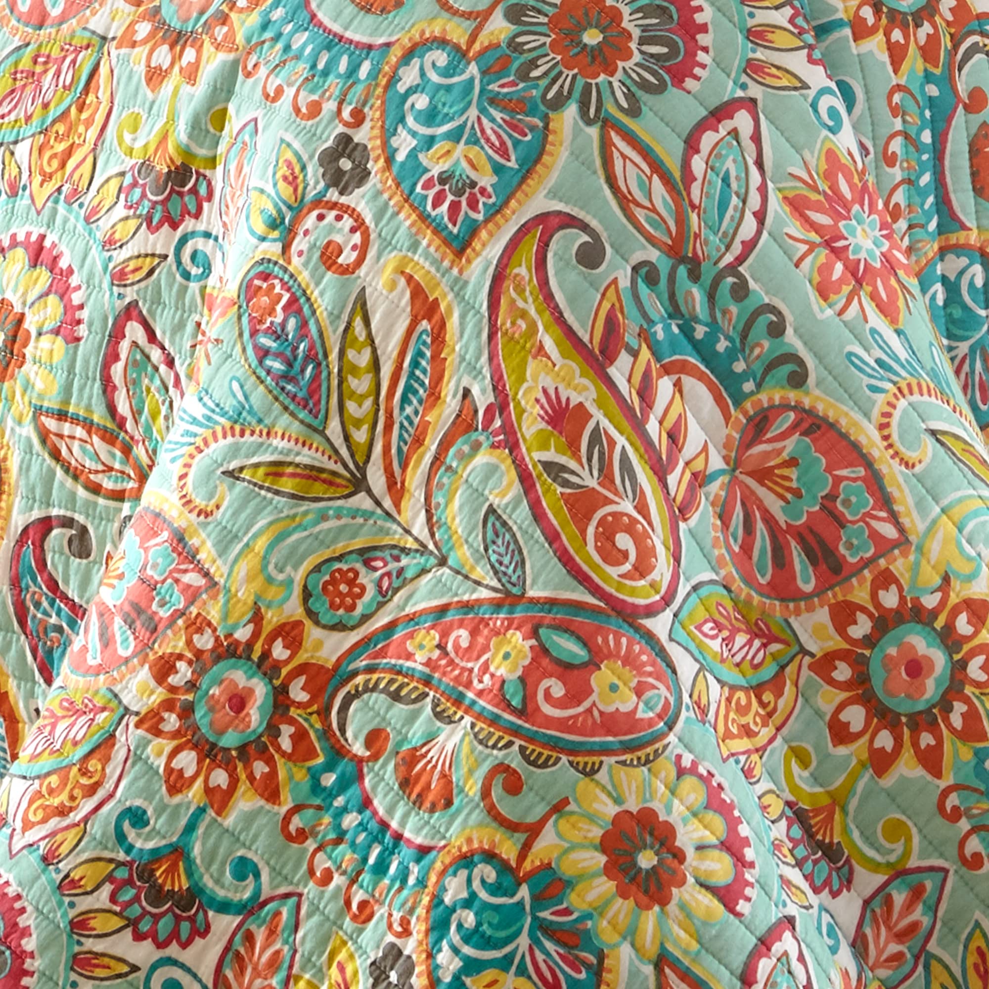 Levtex Home Palisades King Size Quilt Set - 100% Cotton Reversible Paisley Design in Teal Blue | Perfect for Master Bedroom, Guest Room & Cozy Home Decor